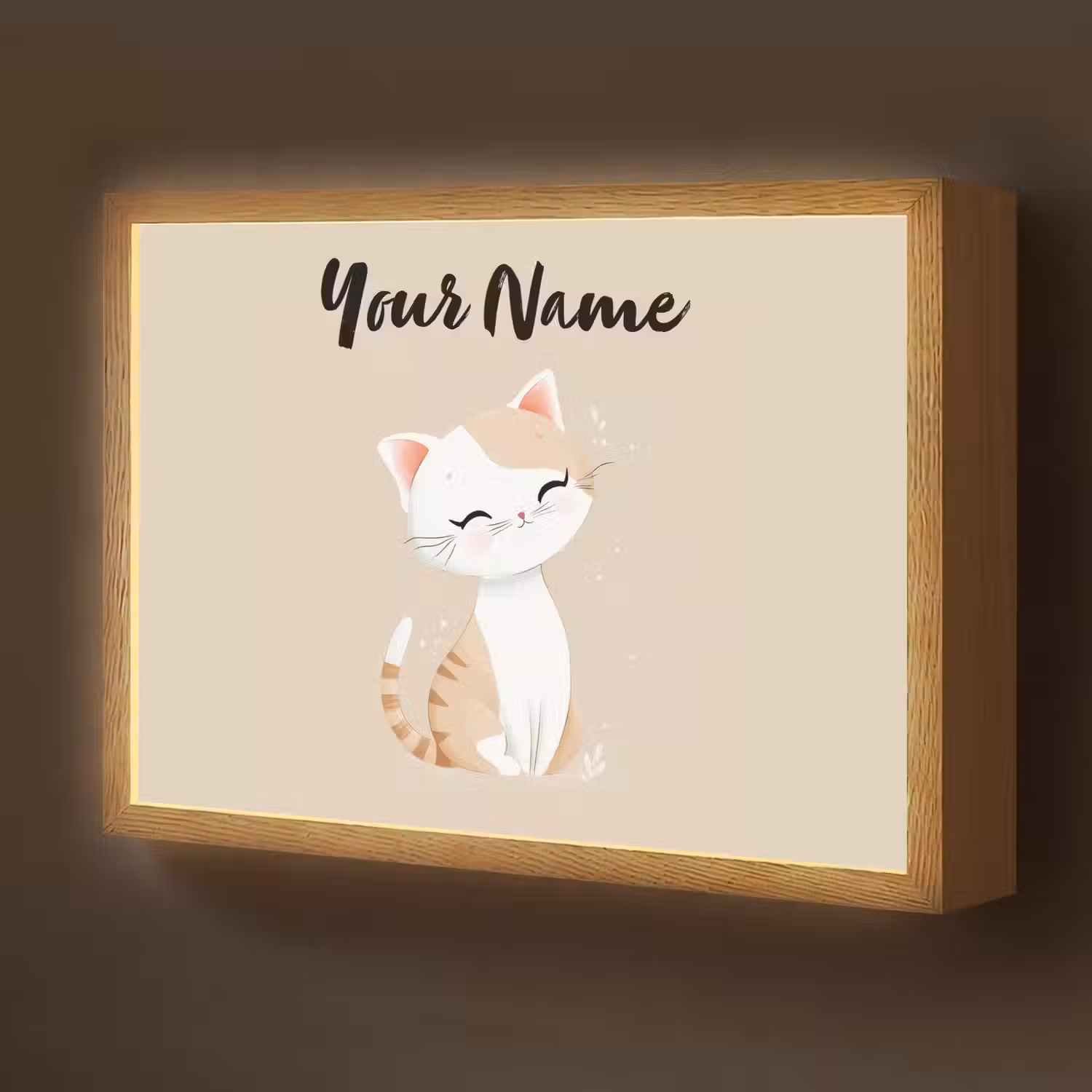Kat - Kitten - Beige Light Box met batterij (Wandlamp kind) middel -z3d_website