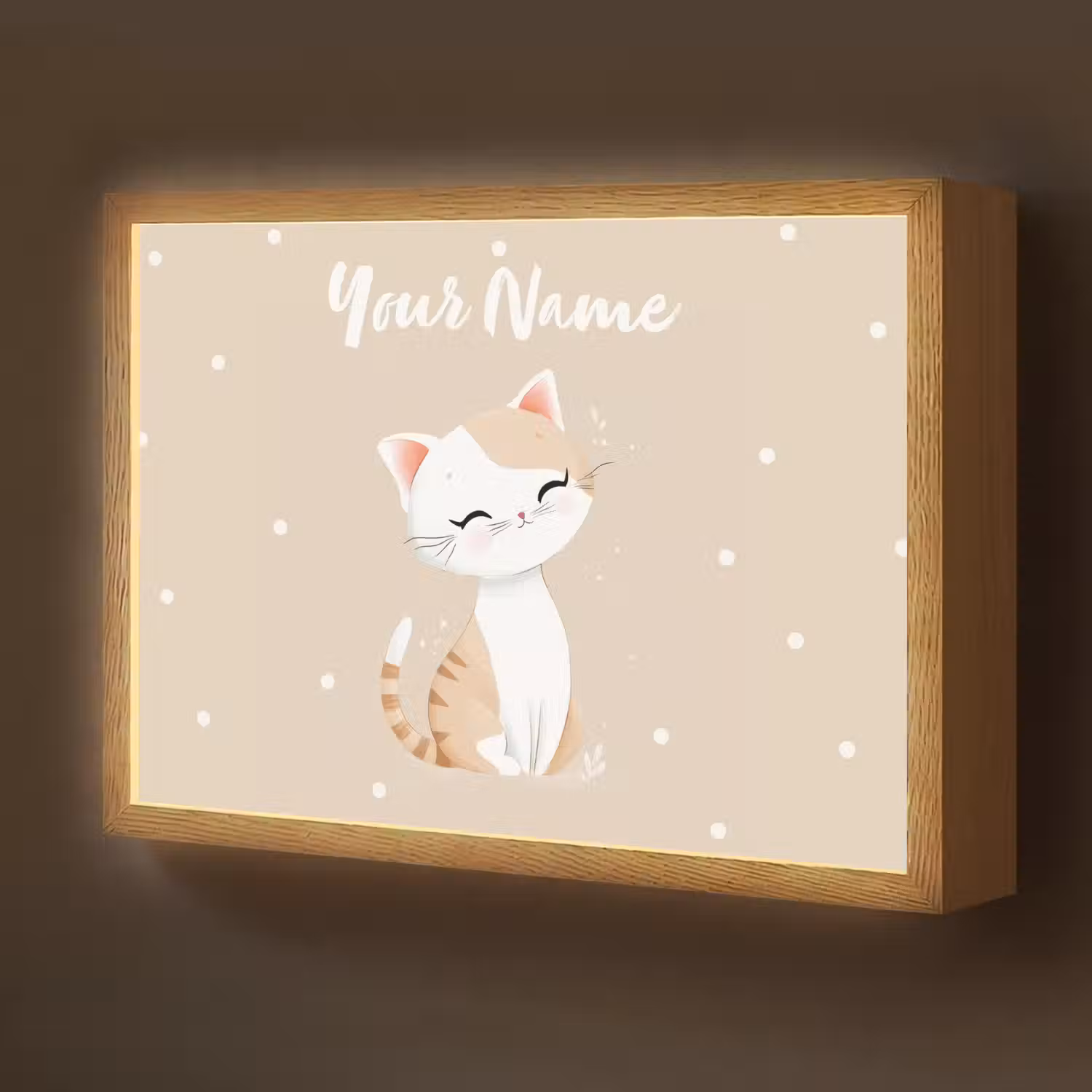 Kat - Kitten - Beige - Stippen Light Box met batterij (Wandlamp kind) middel -z3d_website