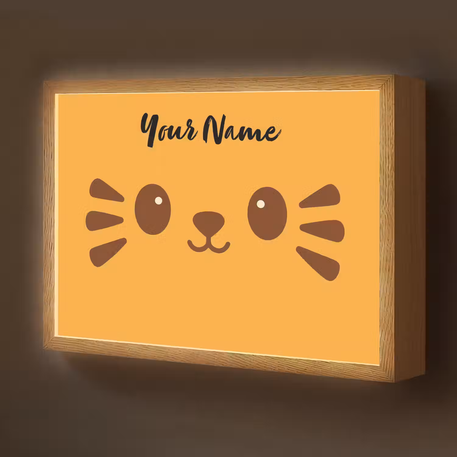 Kat - Minimalistisch - Oranje - Vrolijk Light Box met batterij (Wandlamp kind) middel -z3d_website