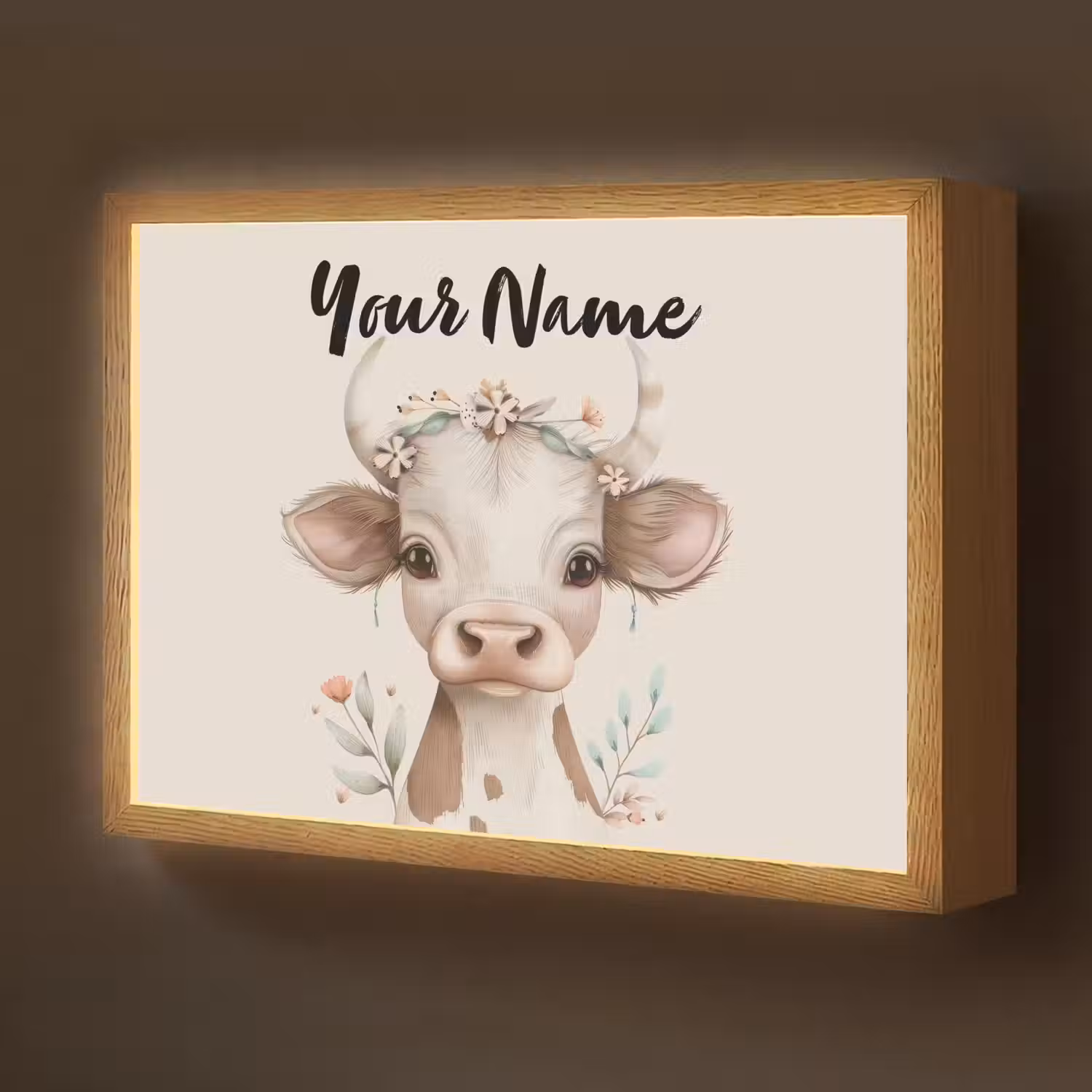 Koe - Bohemian - Kalfje - Bloemen Light Box met batterij (Wandlamp kind) middel -z3d_website