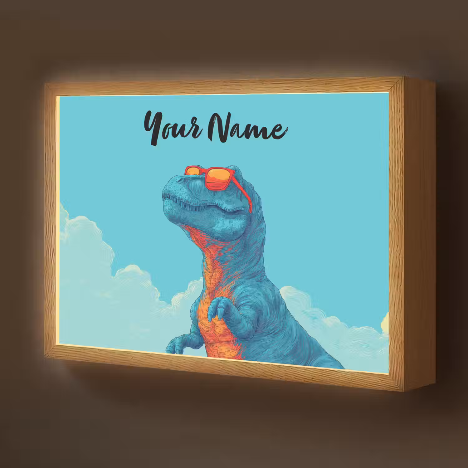 Dino - Blauw - Zonnebril - Wolken Light Box met batterij (Wandlamp kind) middel -z3d_website
