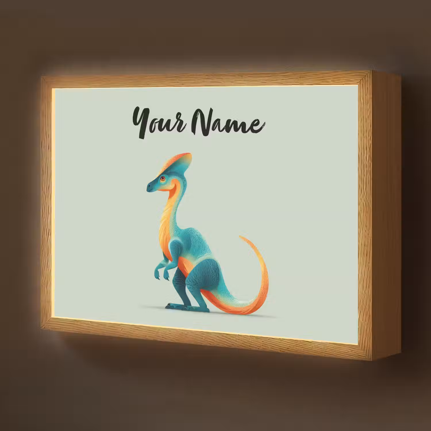 Dino - Cartoon - Oranje - Poten Light Box met batterij (Wandlamp kind) middel -z3d_website