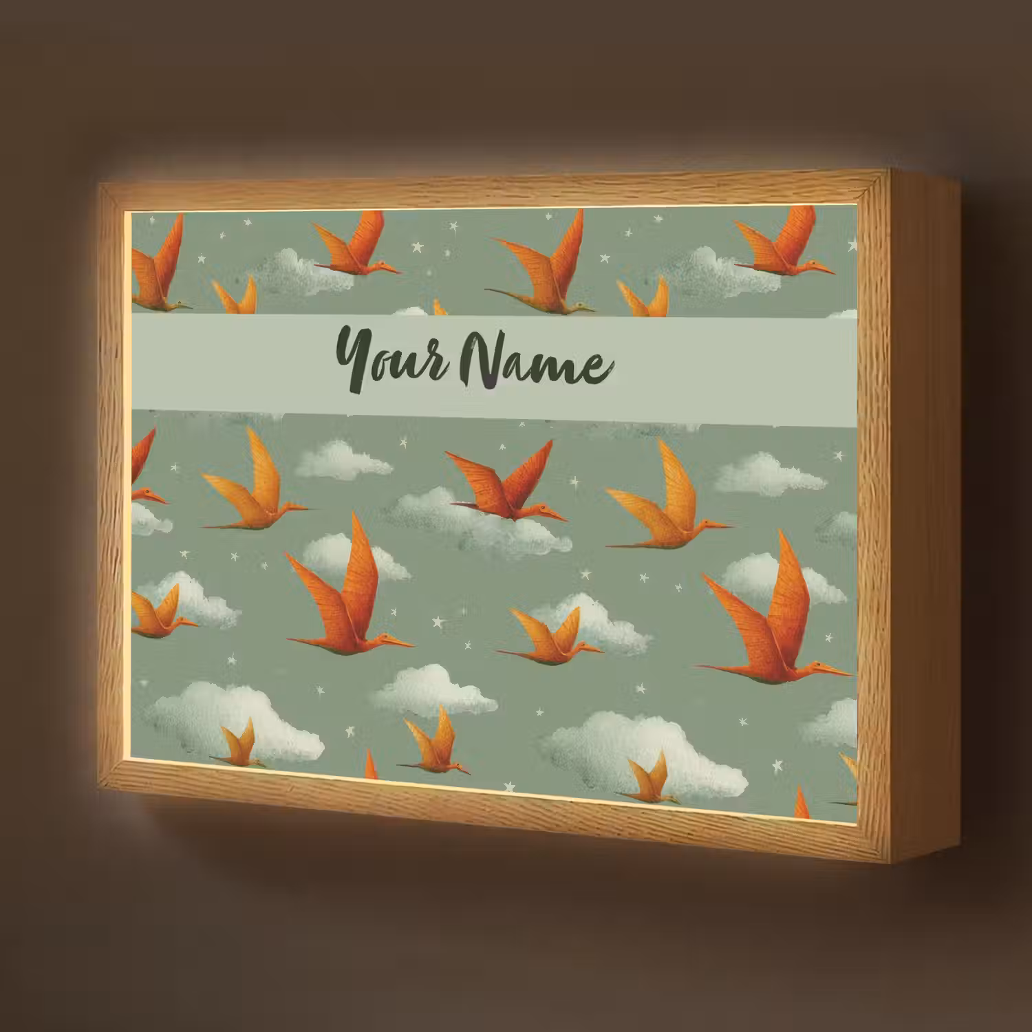 Dino - Oranje - Patroon - Wolken Light Box met batterij (Wandlamp kind) middel -z3d_website
