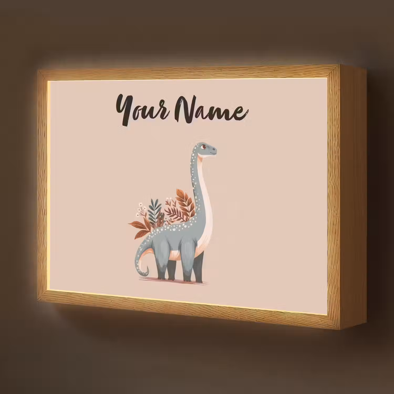 Dinosaurus - Planten - Beige - Minimalistisch Light Box met batterij (Wandlamp kind) middel -z3d_website