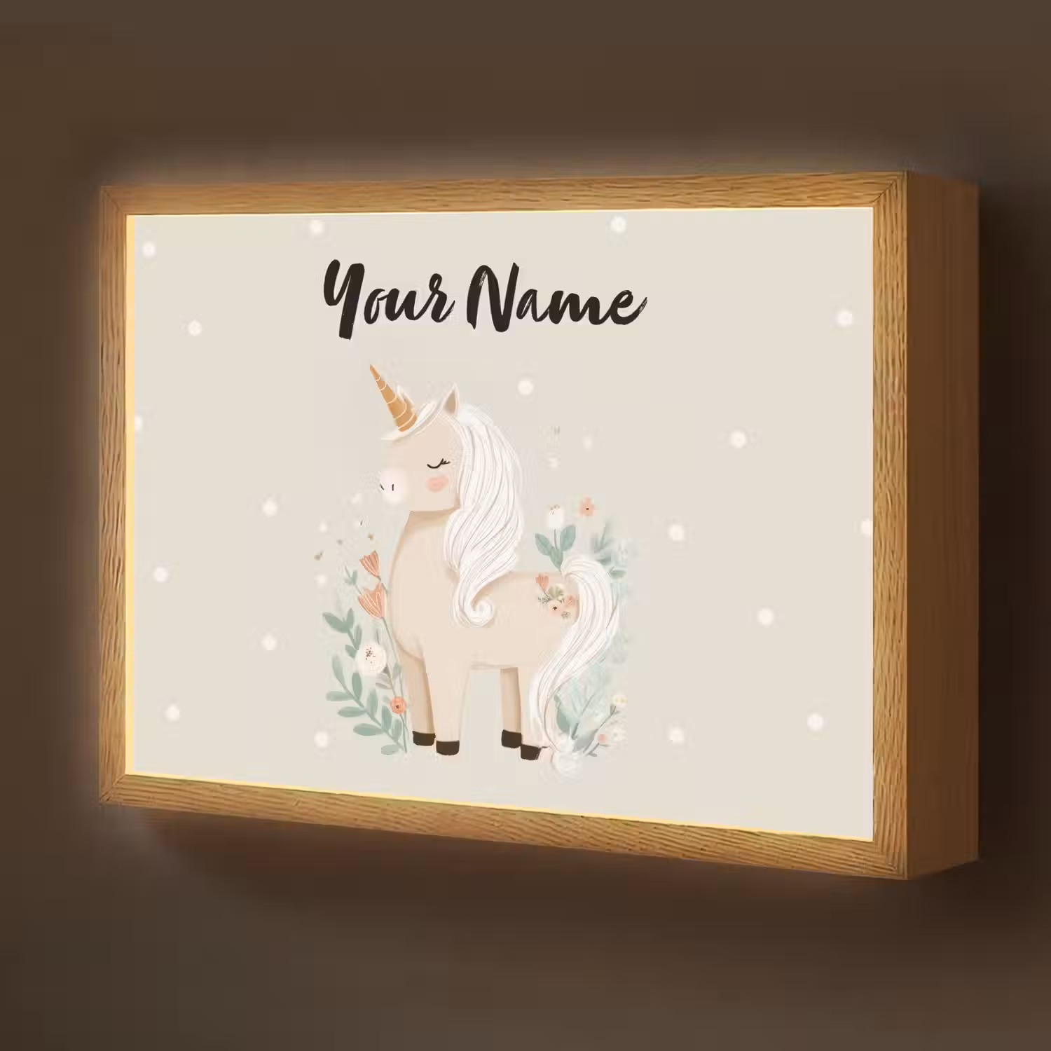 Stippen - Eenhoorn - Minimalistisch - Bloemen Light Box met batterij (Wandlamp kind) middel -z3d_website