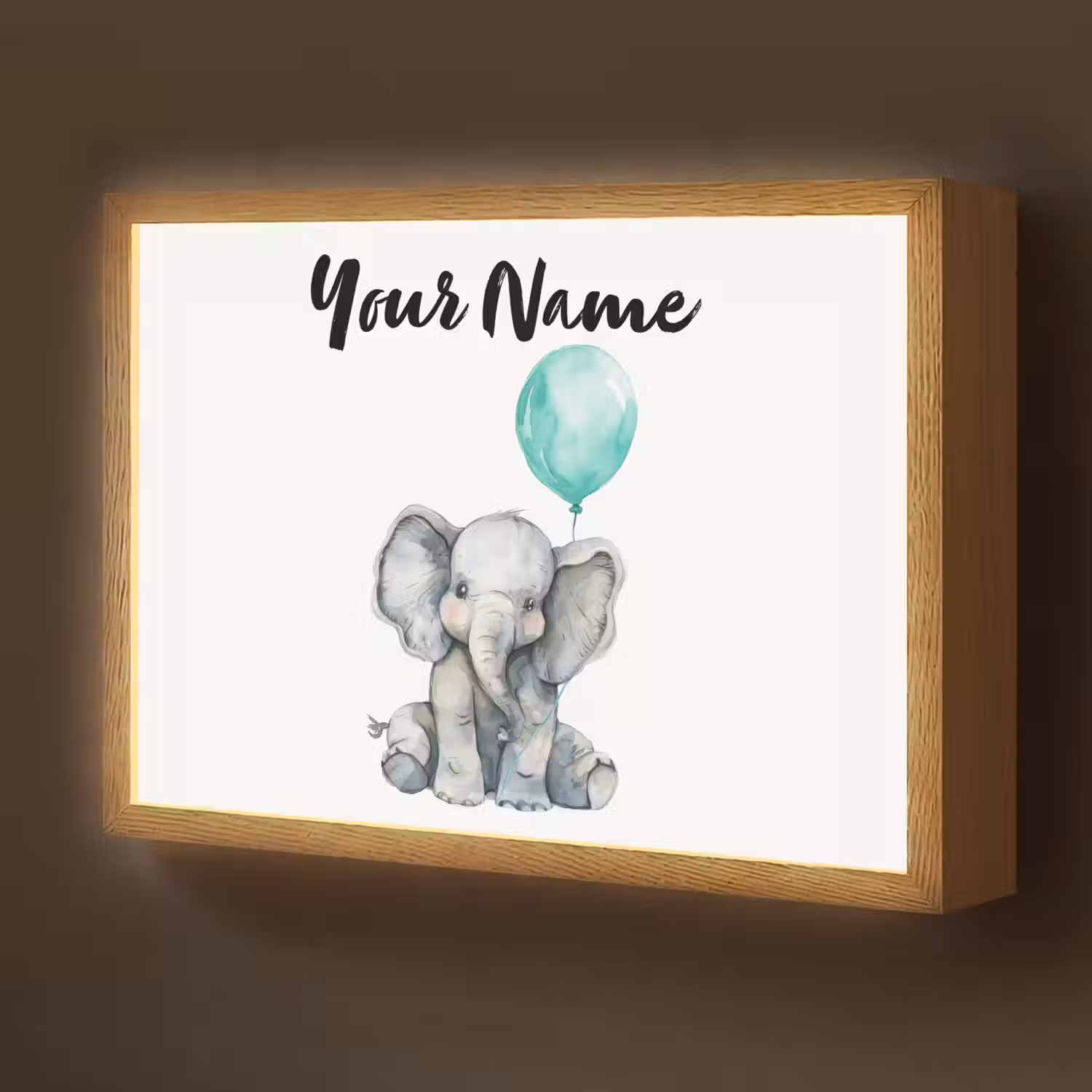 Olifant - Baby - Dieren - Blauwe ballon Light Box met batterij (Wandlamp kind) middel -z3d_website