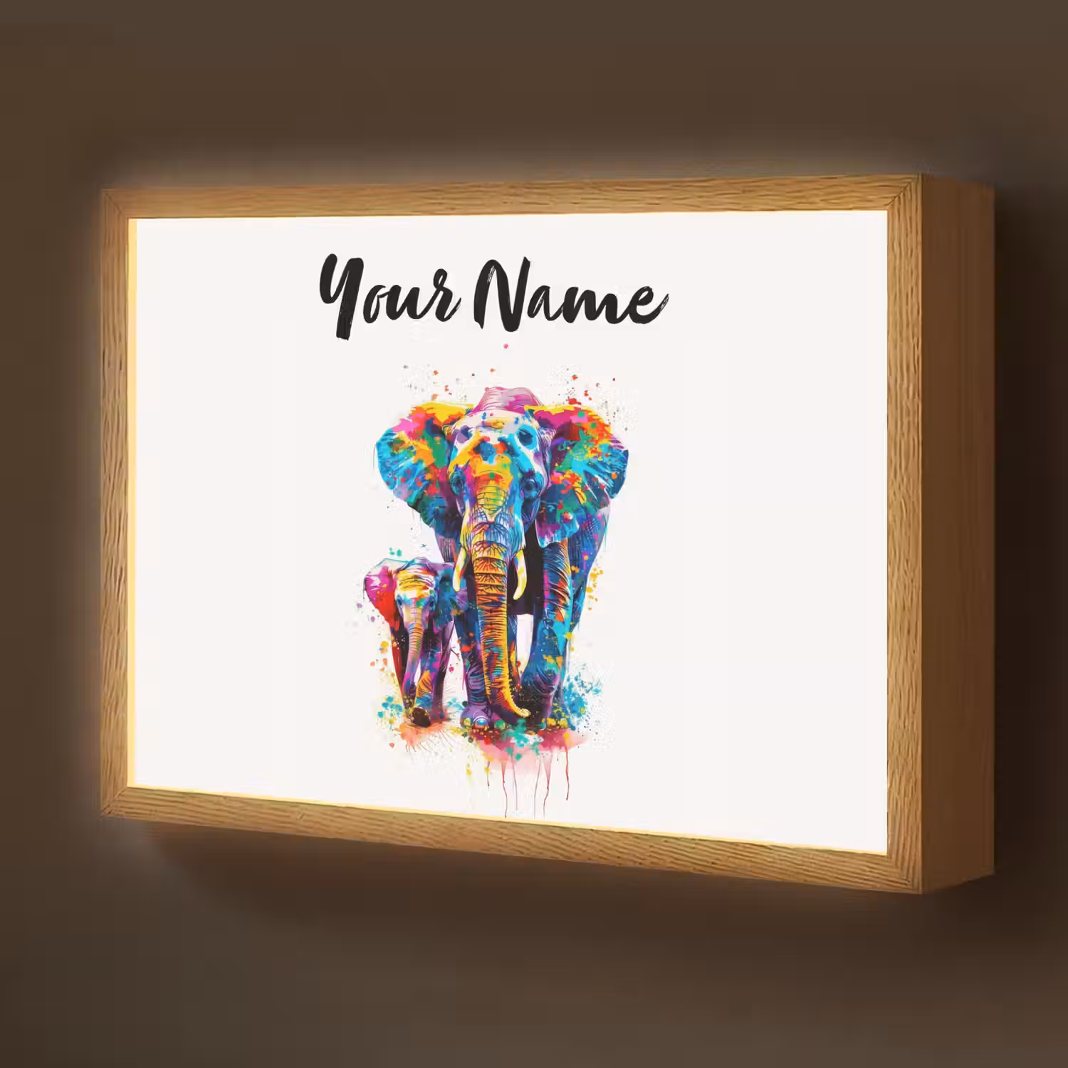 Olifanten - Dieren - Verf - Kleurrijk Light Box met batterij (Wandlamp kind) middel -z3d_website