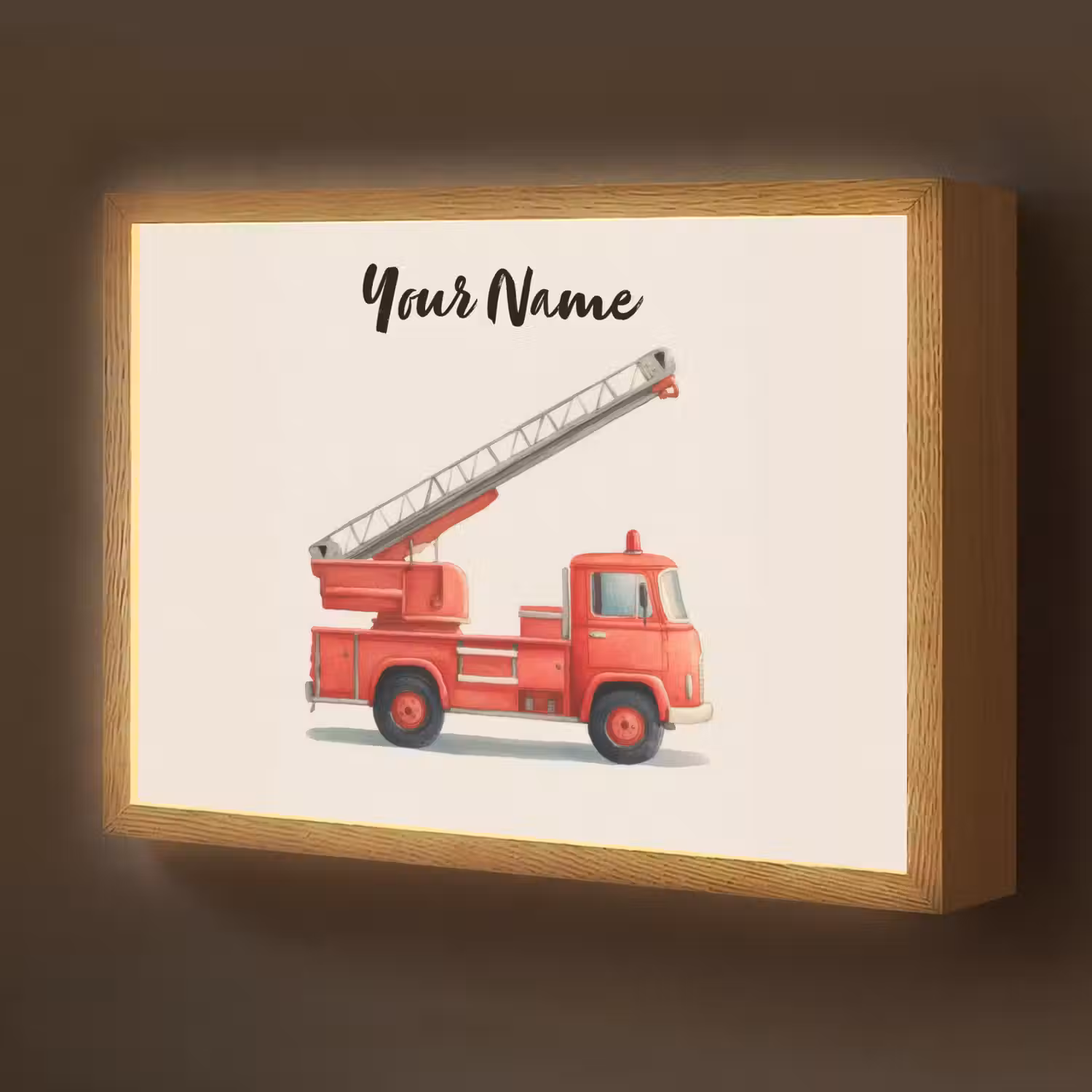 Brandweerwagen - Getekend - Rood Light Box met batterij (Wandlamp kind) middel -z3d_website