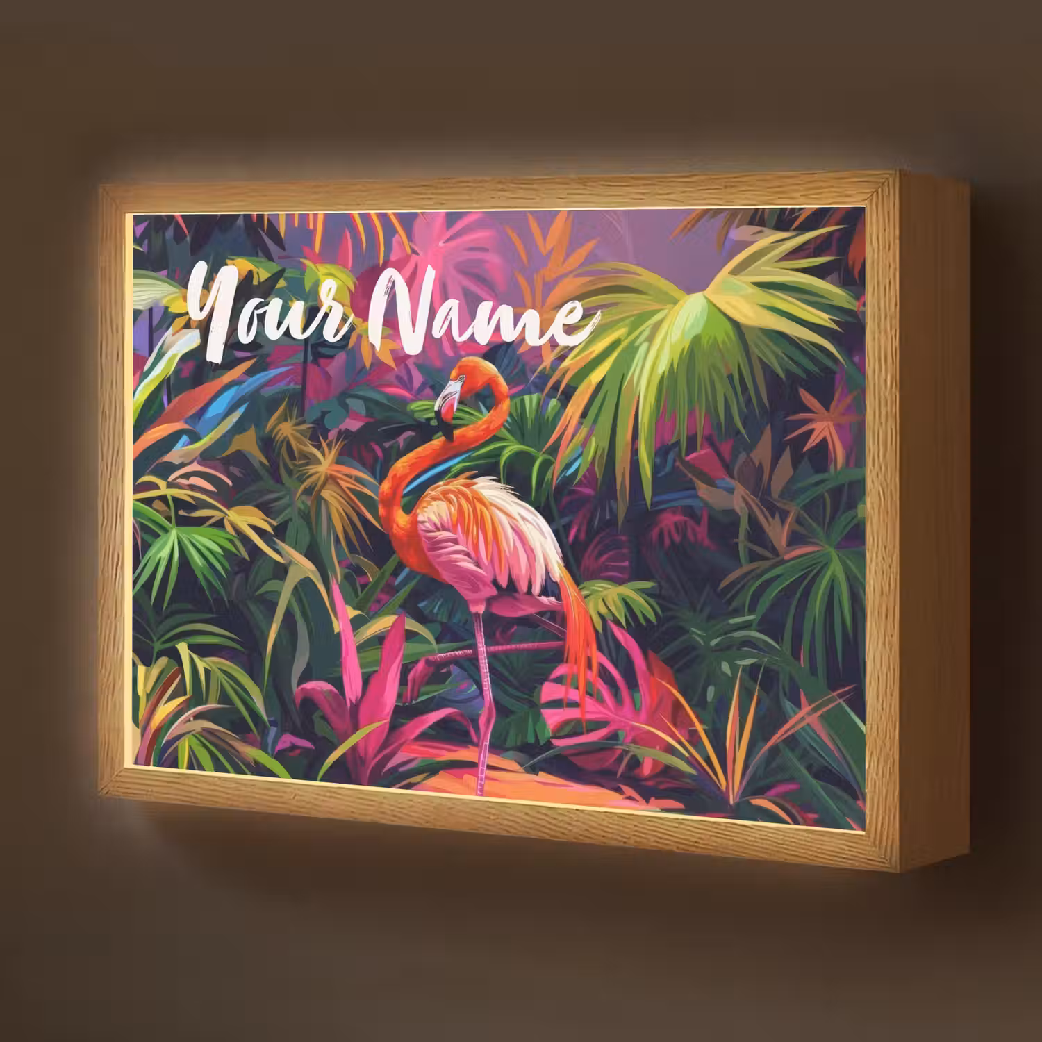 Flamingo - Tropisch - Dier - Bladeren Light Box met batterij (Wandlamp kind) middel -z3d_website