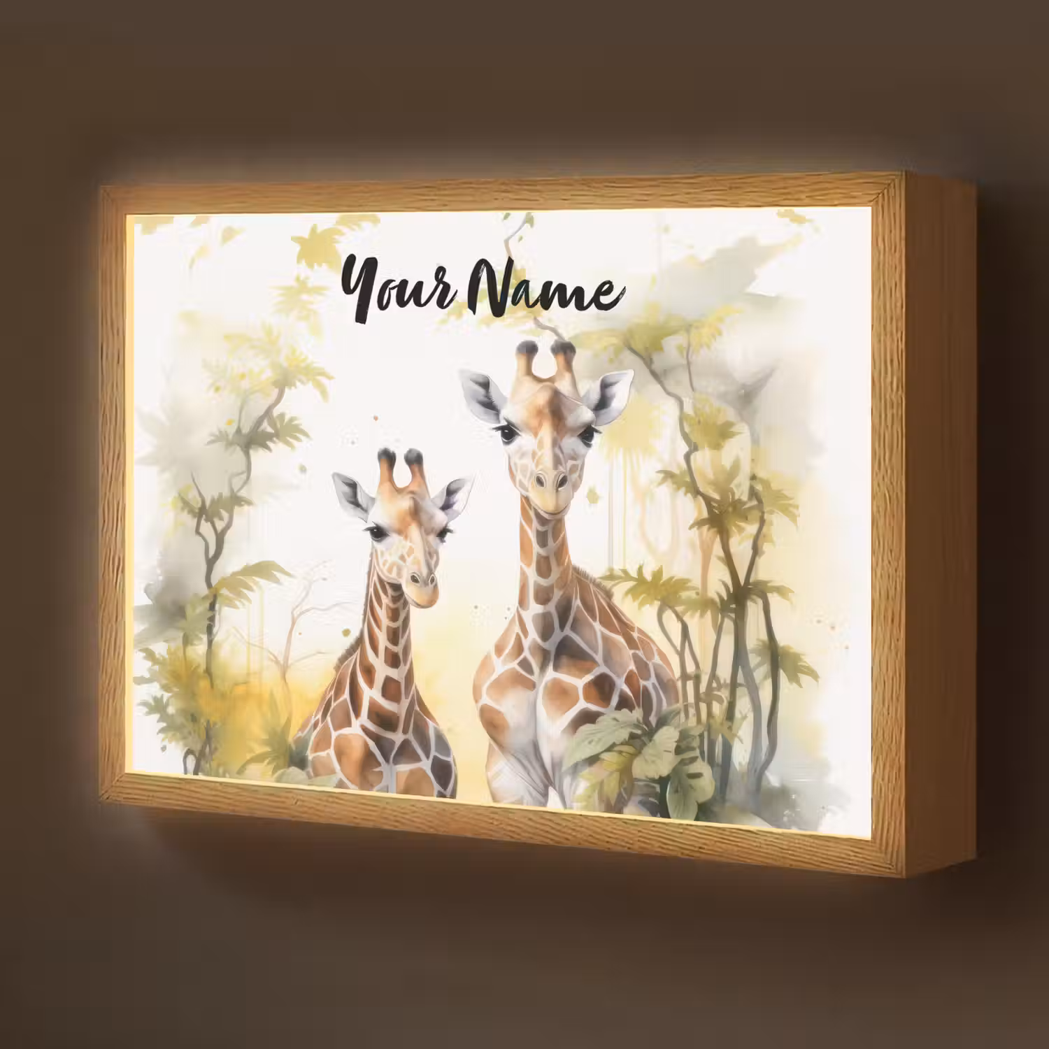 Giraffe - Wilde dieren - Natuur - Kinderen Light Box met batterij (Wandlamp kind) middel -z3d_website