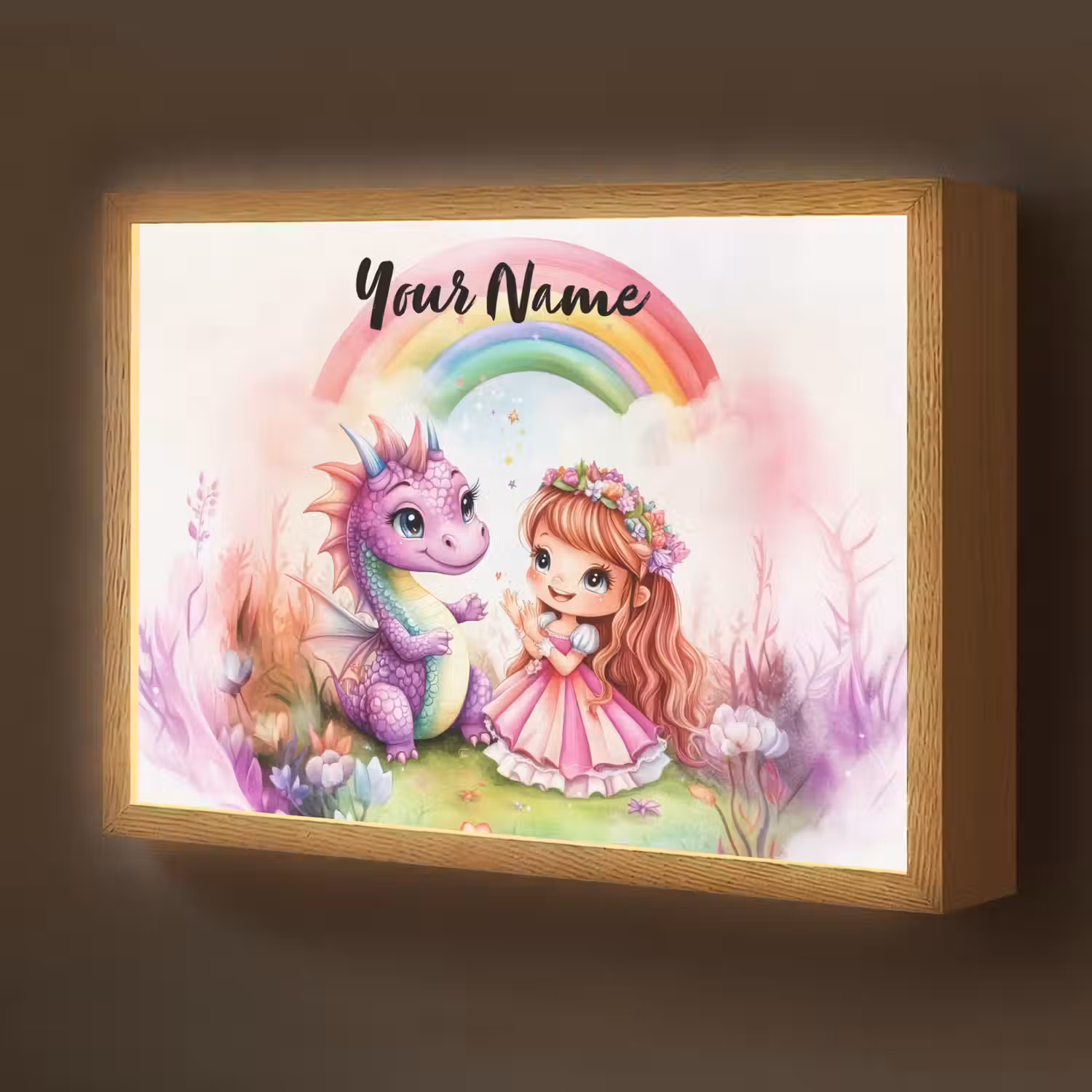 Meisje - Draak - Regenboog Light Box met batterij (Wandlamp kind) middel -z3d_website