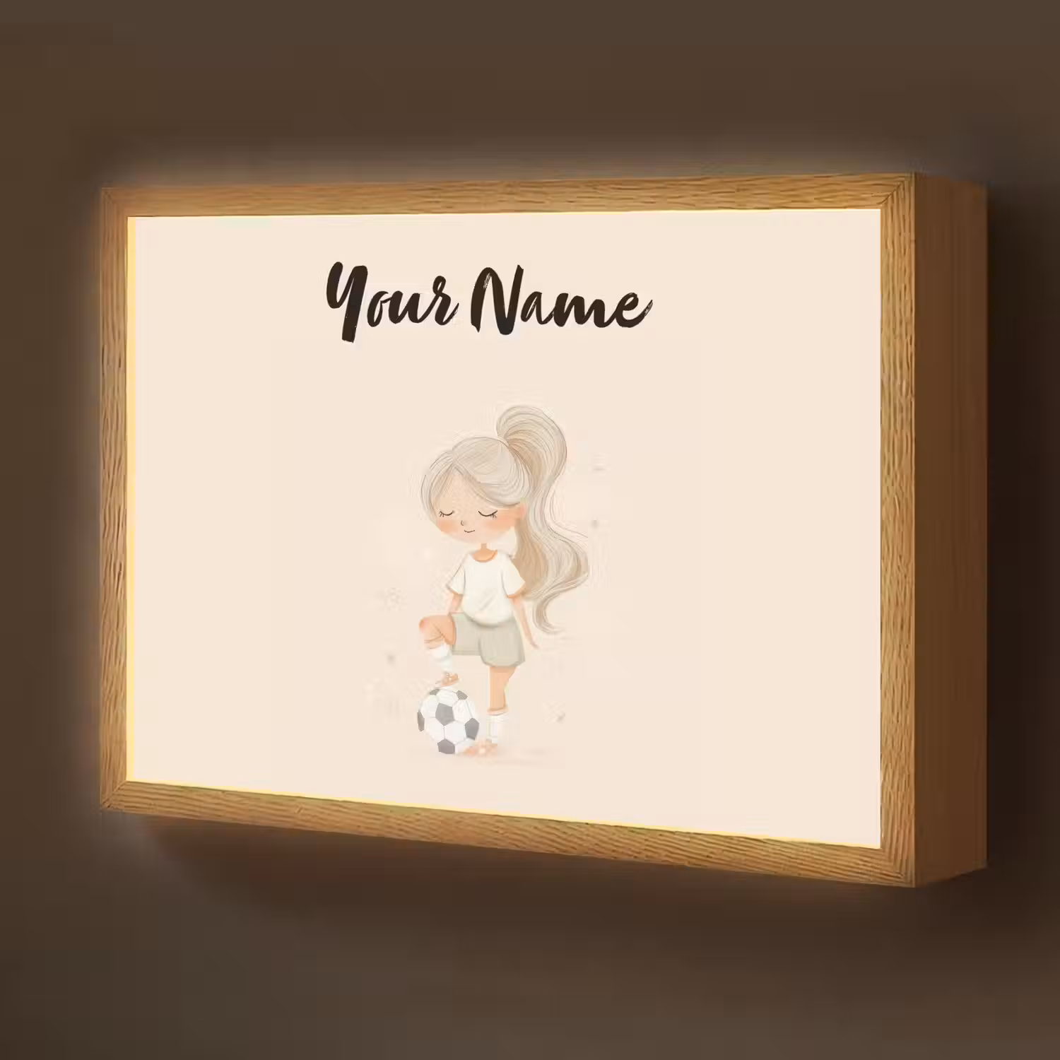 Meisje - Staart - Voetbal - Minimalistisch Light Box met batterij (Wandlamp kind) middel -z3d_website