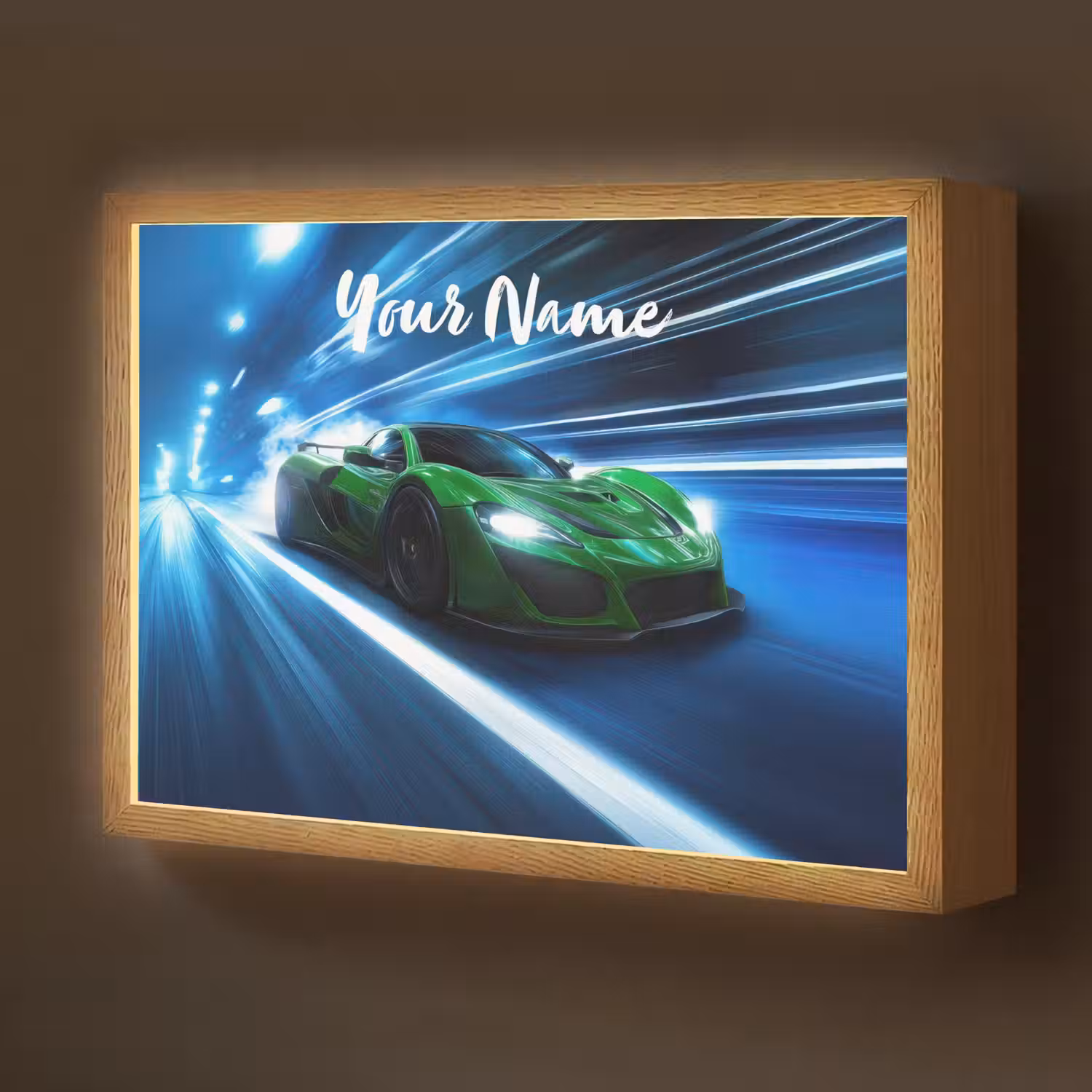 Groene racewagen - Blauw - Neon - Licht Light Box met batterij (Wandlamp kind) middel -z3d_website
