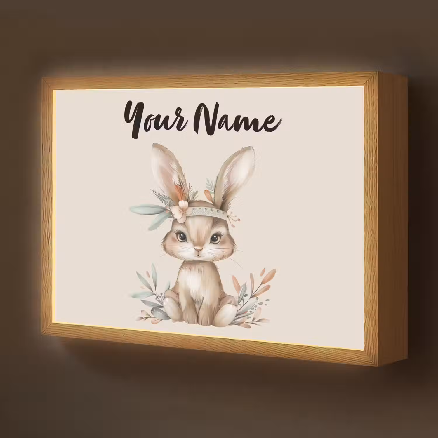 Haas - Dier - Bohemian - Pastel kleuren Light Box met batterij (Wandlamp kind) middel -z3d_website