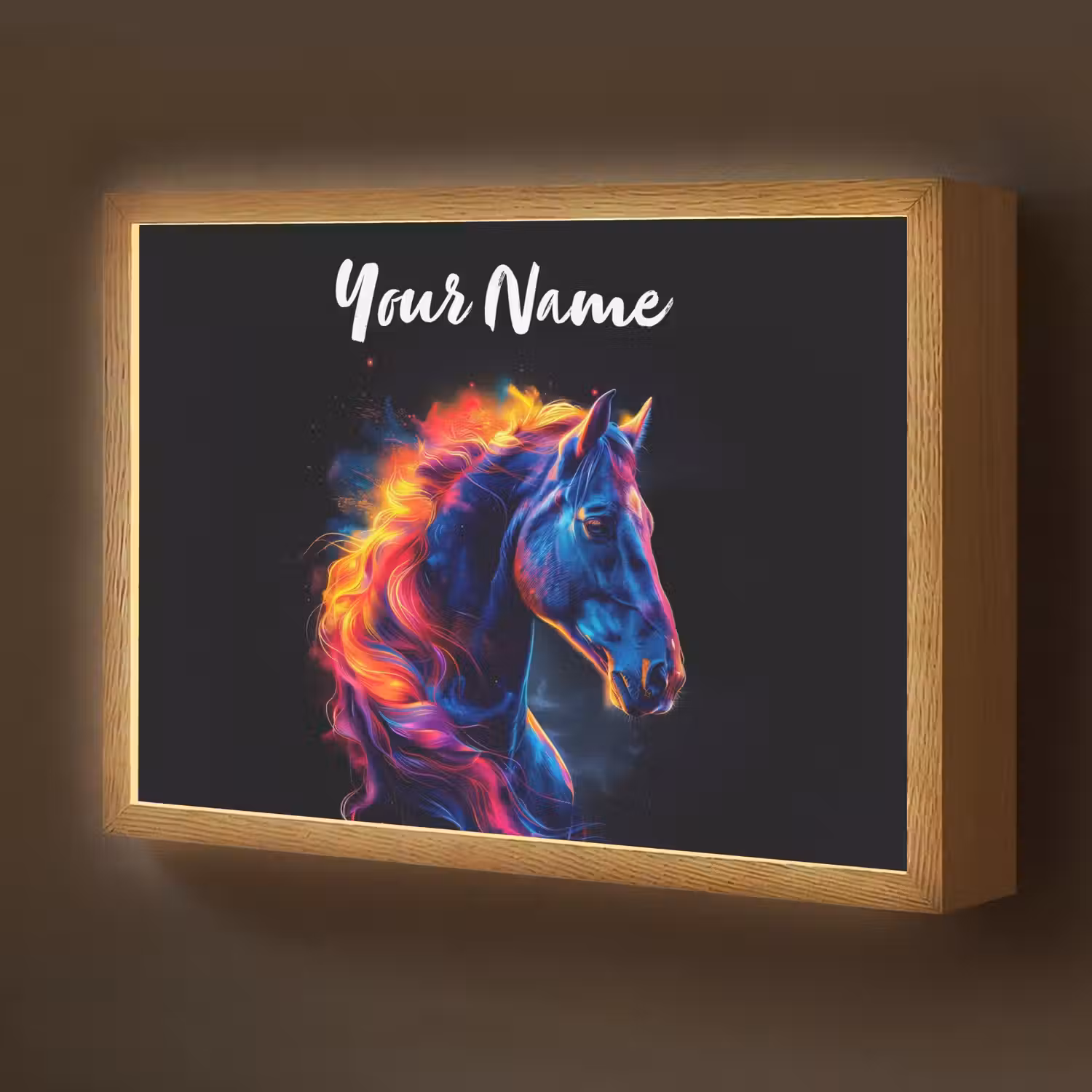 Paard - Dier - Rook - Zwart - Kleuren Light Box met batterij (Wandlamp kind) middel -z3d_website
