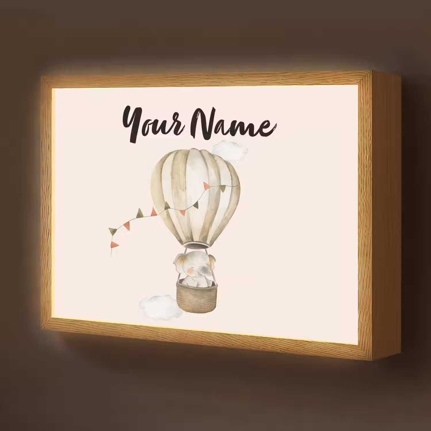 Luchtballon - Olifant - Watercolor - Beige - Dieren Light Box met batterij (Wandlamp kind) middel -z3d_website
