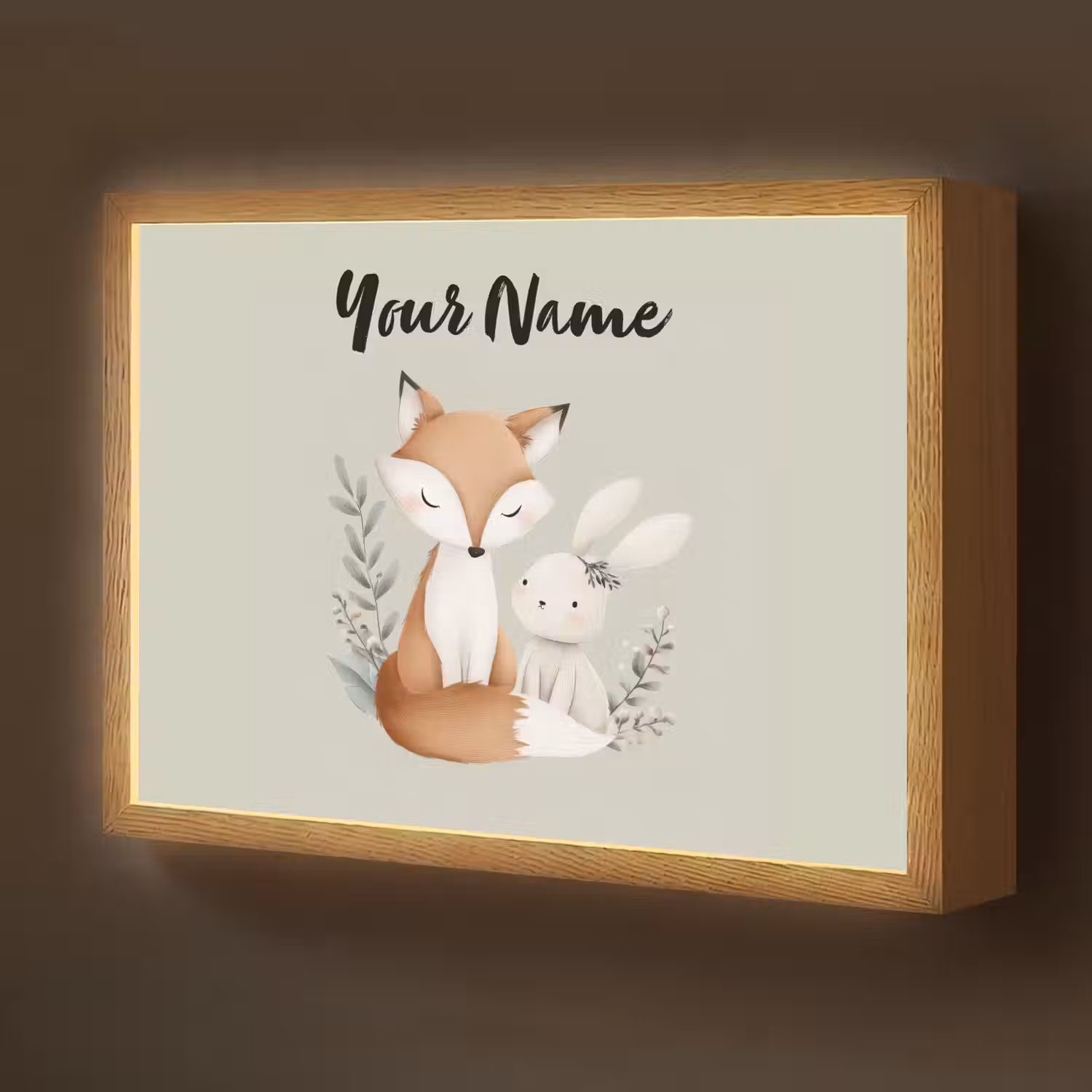 Illustratie - Vos - Konijn - Bladeren Light Box met batterij (Wandlamp kind) middel -z3d_website