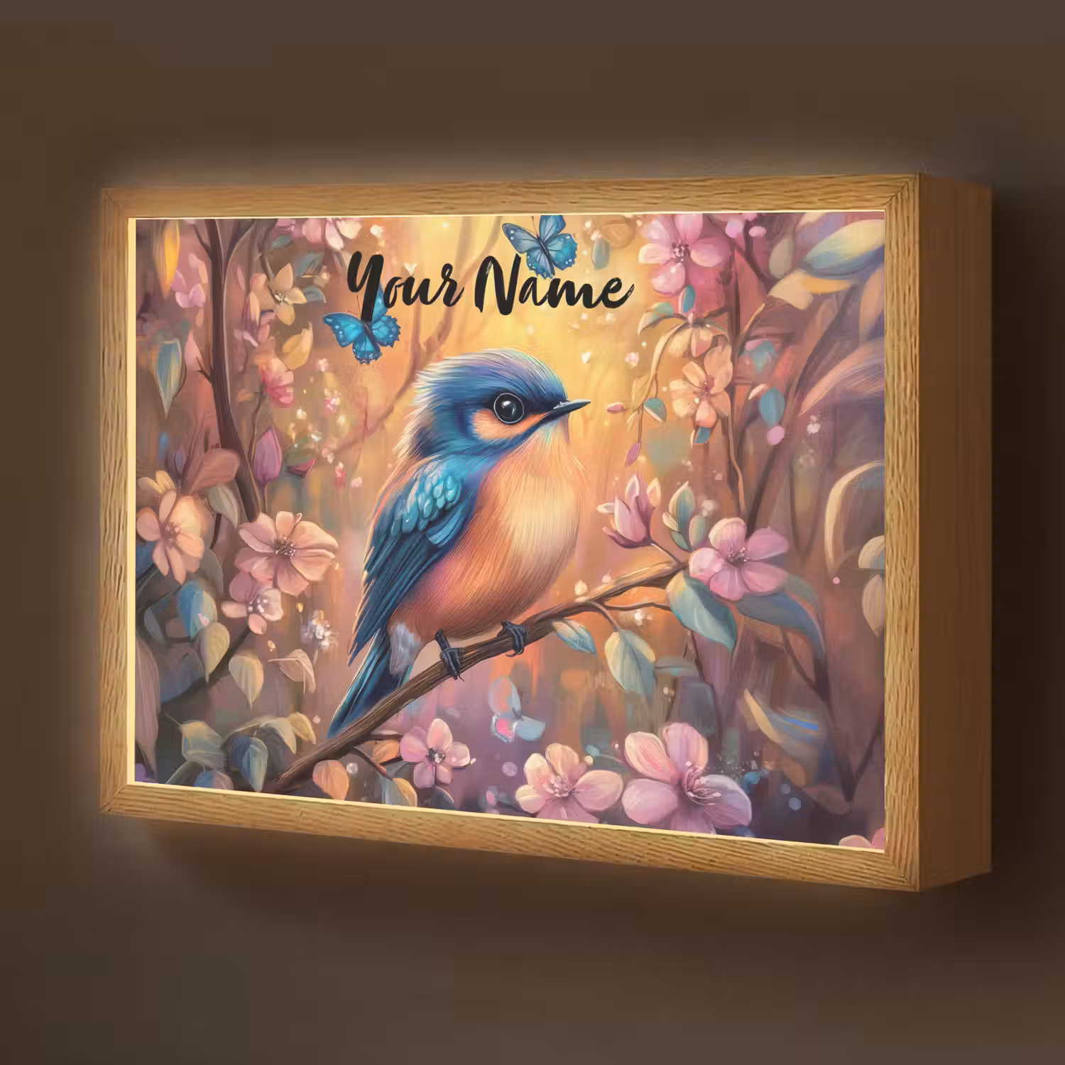 IJsvogel - Sprookjesbos - Roze - Bloemen Light Box met batterij (Wandlamp kind) middel -z3d_website
