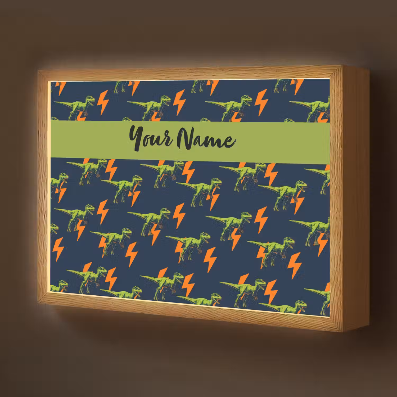Bliksemschichten - Oranje - Dino - Patroon Light Box met batterij (Wandlamp kind) middel -z3d_website