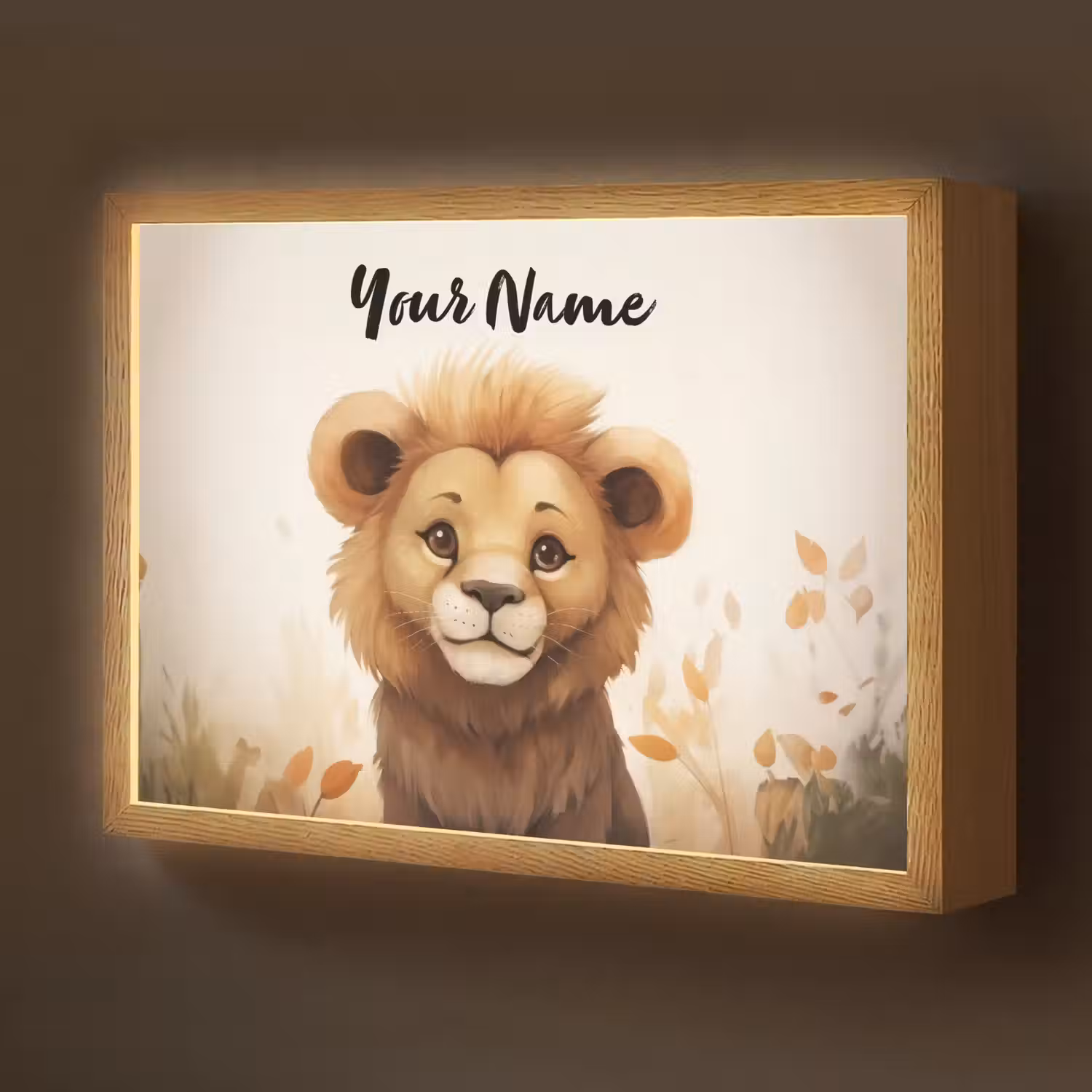 Leeuw - Dieren - Kinderen - Bruin - Meisje Light Box met batterij (Wandlamp kind) middel -z3d_website