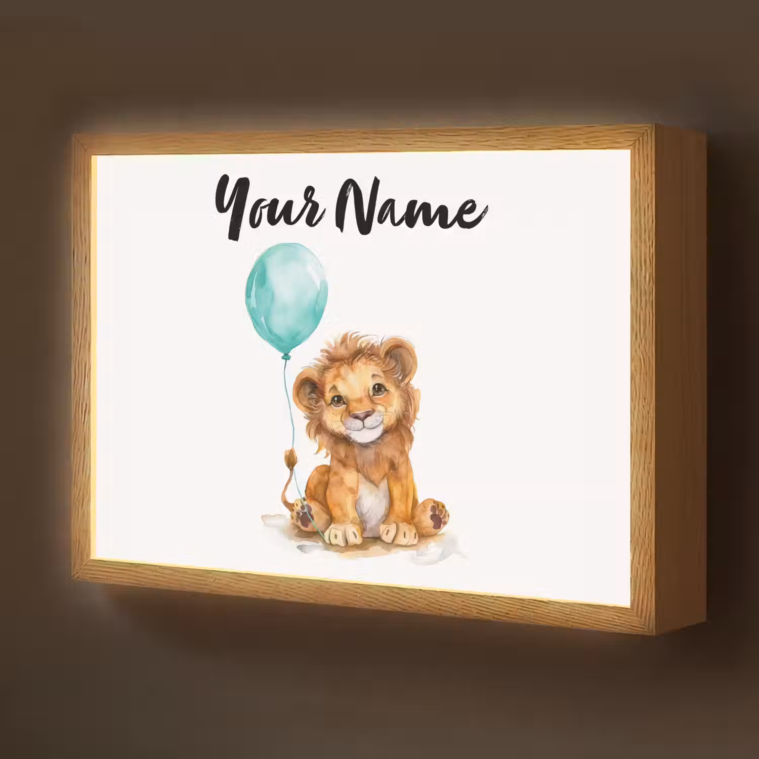 Leeuw - Baby dier - Blauwe ballon Light Box met batterij (Wandlamp kind) middel -z3d_website