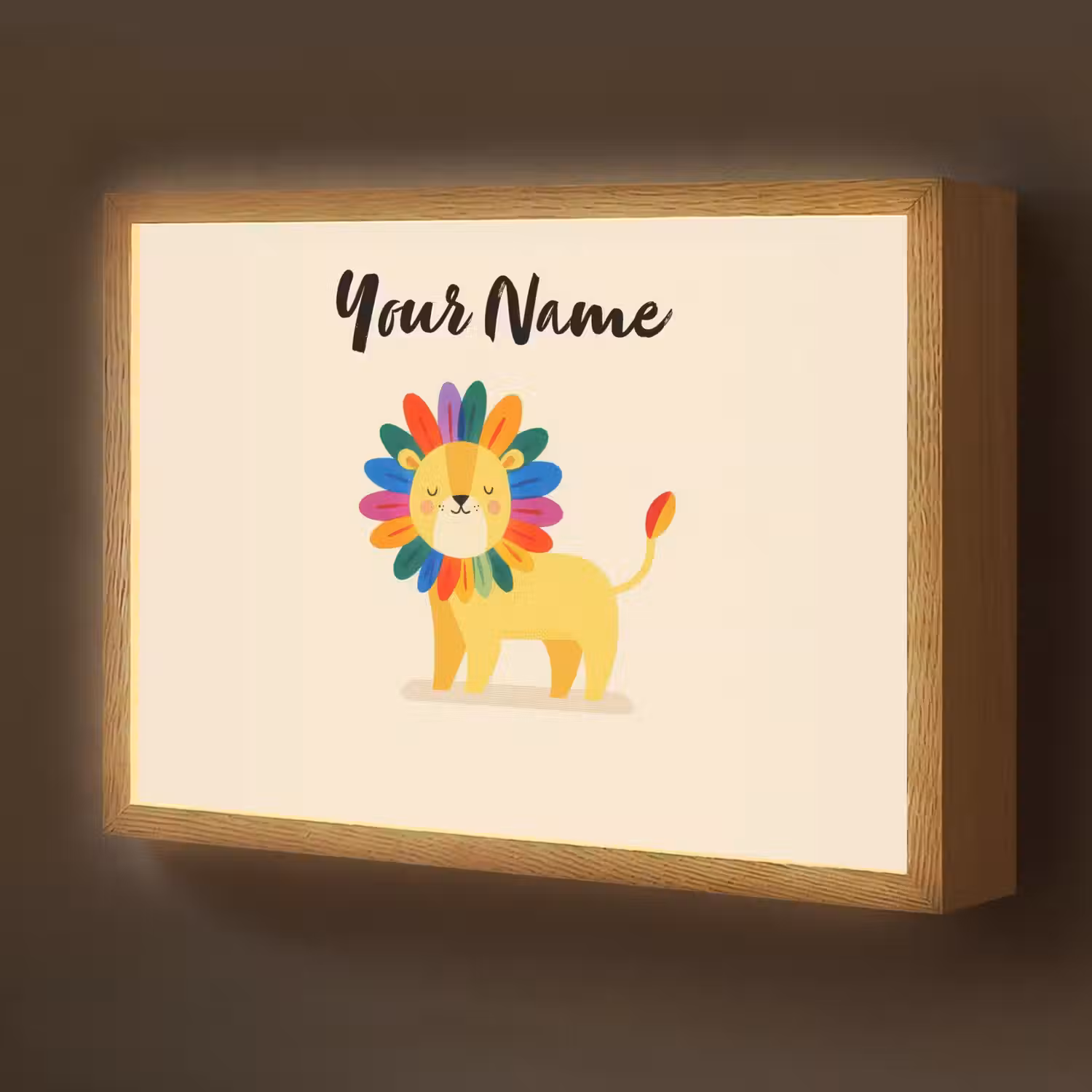Leeuw - Kleurrijke manen - Beige Light Box met batterij (Wandlamp kind) middel -z3d_website
