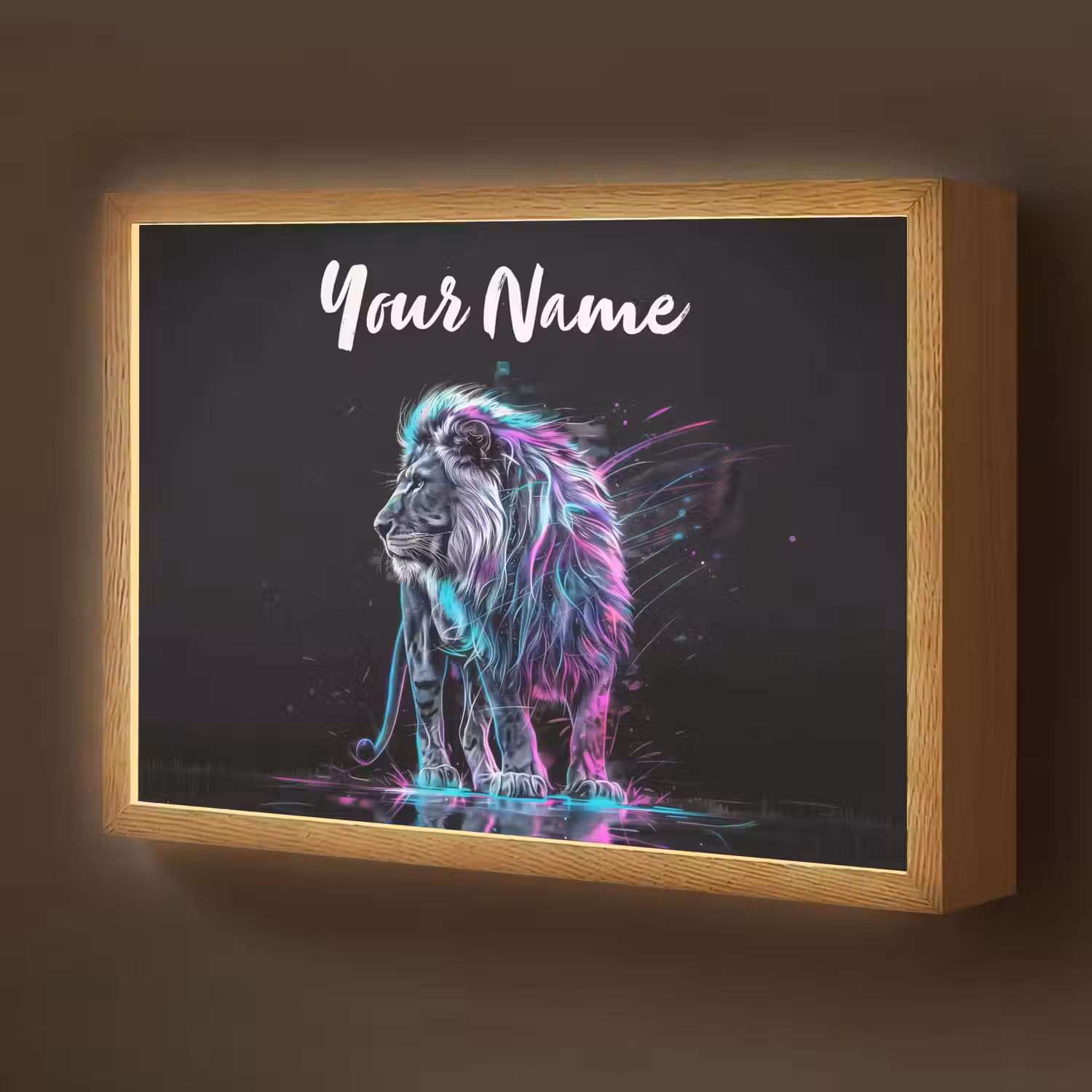 Leeuw - Kleuren - Zwart - Dieren Light Box met batterij (Wandlamp kind) middel -z3d_website