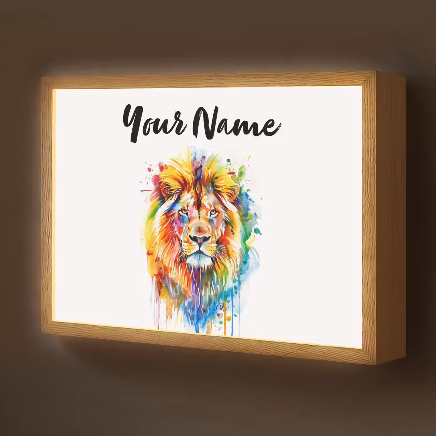 Leeuw - Verf - Kleurrijk - Wit - Dier Light Box met batterij (Wandlamp kind) middel -z3d_website