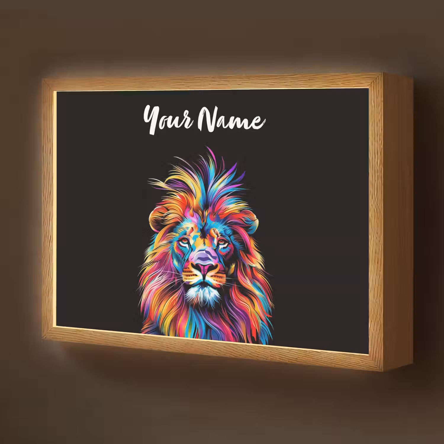 Leeuwen - Kleurrijk - Zwart - Dieren Light Box met batterij (Wandlamp kind) middel -z3d_website