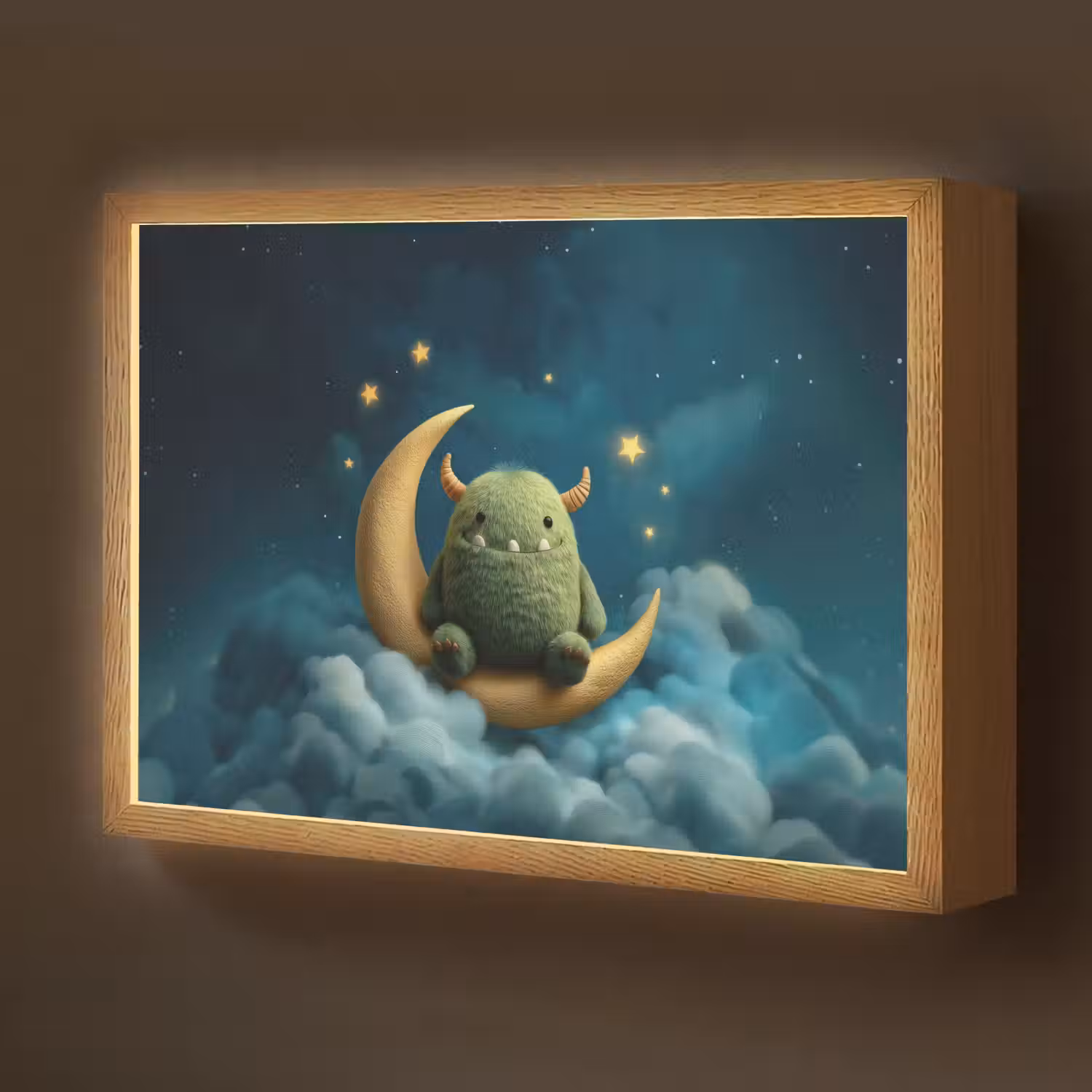 Monster - Groen - Maan - Wolken Light Box met batterij (Wandlamp kind) middel -z3d_website