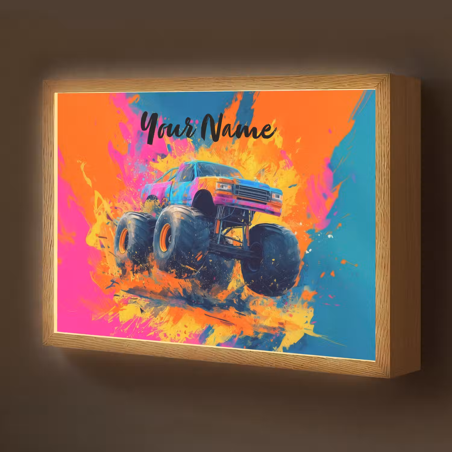Monstertruck - Abstract - Verfspatten - Kleurrijk Light Box met batterij (Wandlamp kind) middel -z3d_website