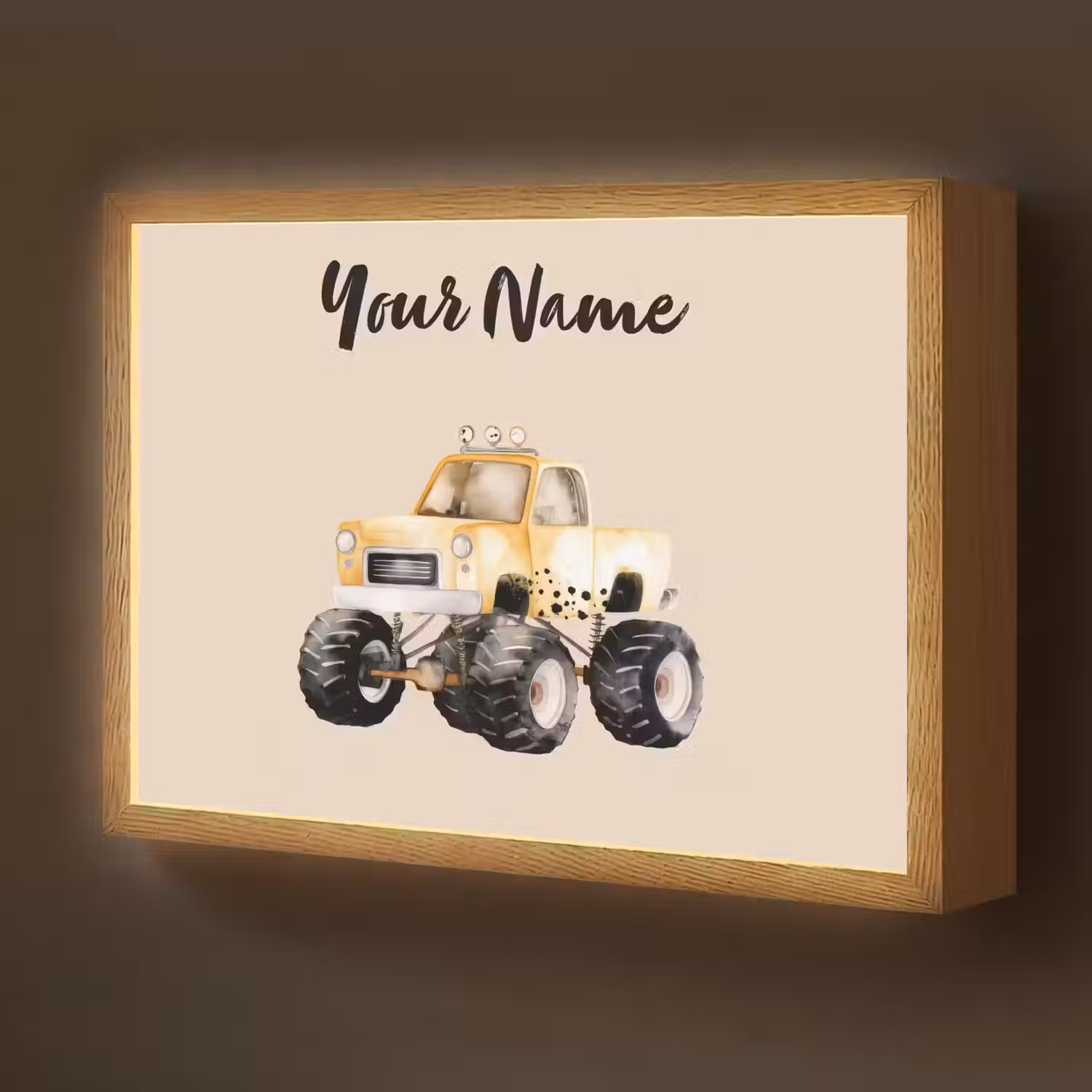 Monstertruck - Geel - Minimalistisch Light Box met batterij (Wandlamp kind) middel -z3d_website