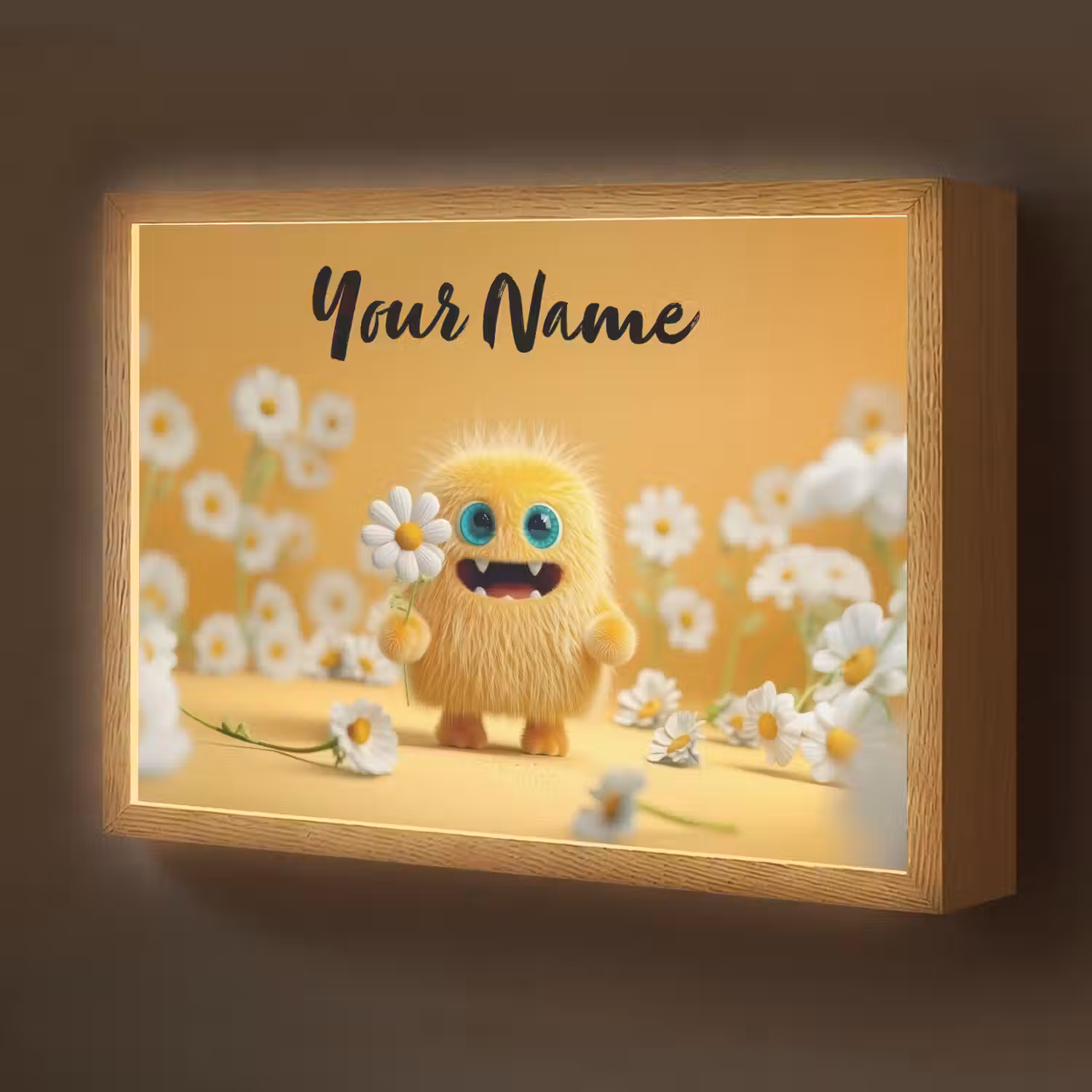 Monster - Geel - Madeliefjes Light Box met batterij (Wandlamp kind) middel -z3d_website