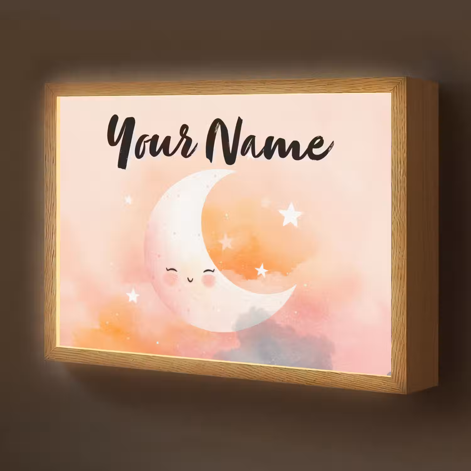 Maan - Gezichtje - Sterren - Roze Light Box met batterij (Wandlamp kind) middel -z3d_website