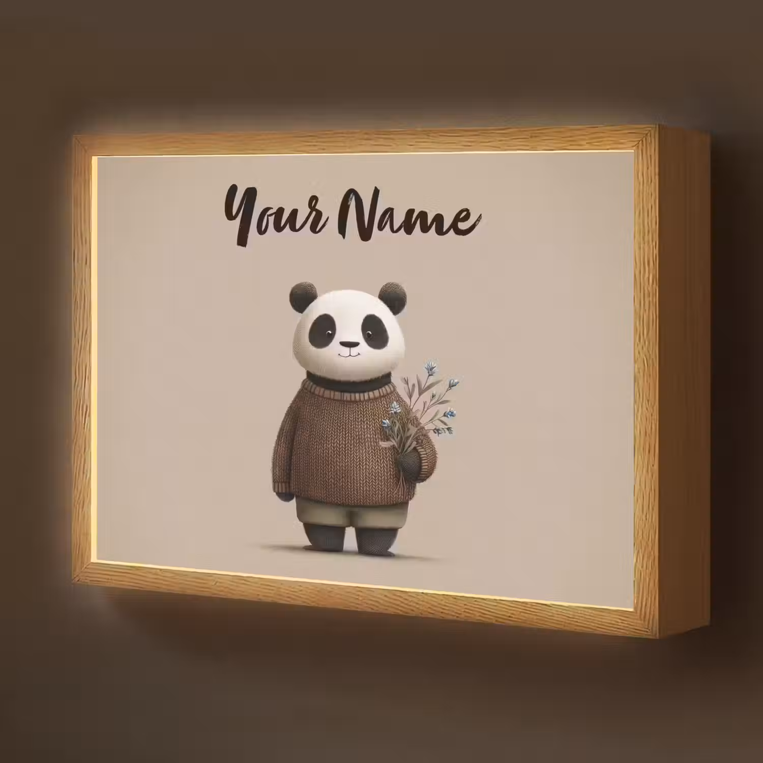 Panda - Blauwe bloemen - Zachtheid Light Box met batterij (Wandlamp kind) middel -z3d_website