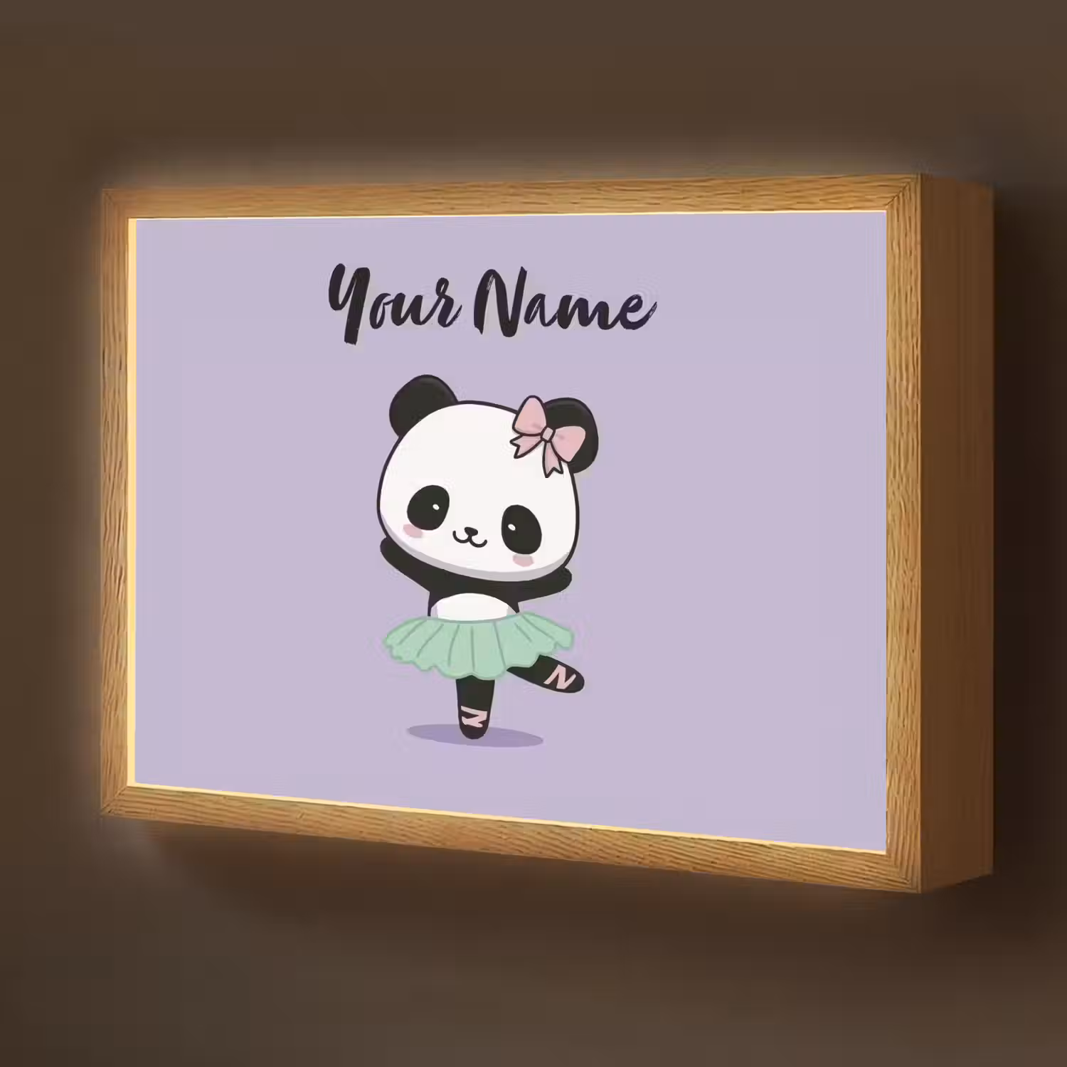 Panda - Paars - Strikje - Kawaii Light Box met batterij (Wandlamp kind) middel -z3d_website