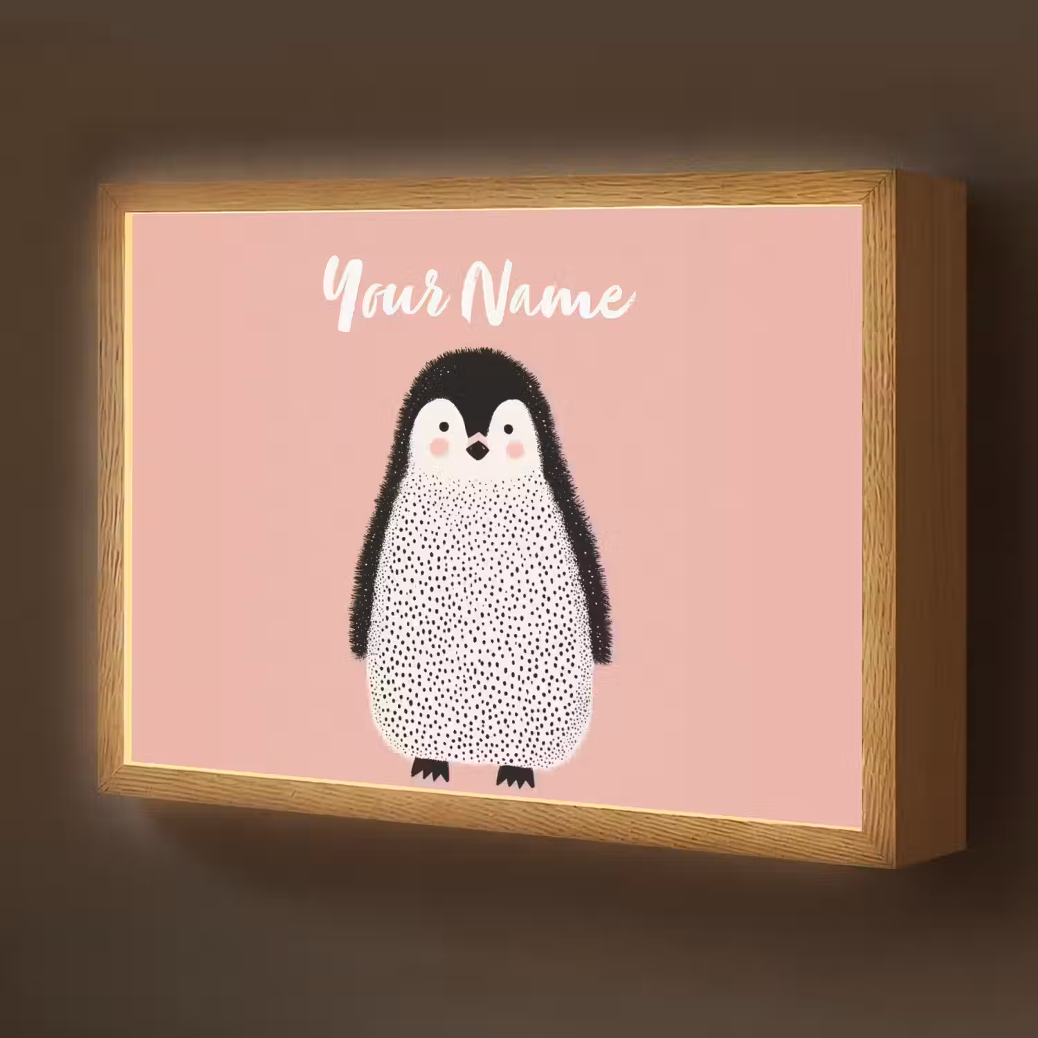 Pinguïn - Stippen - Minimalistisch - Roze Light Box met batterij (Wandlamp kind) middel -z3d_website