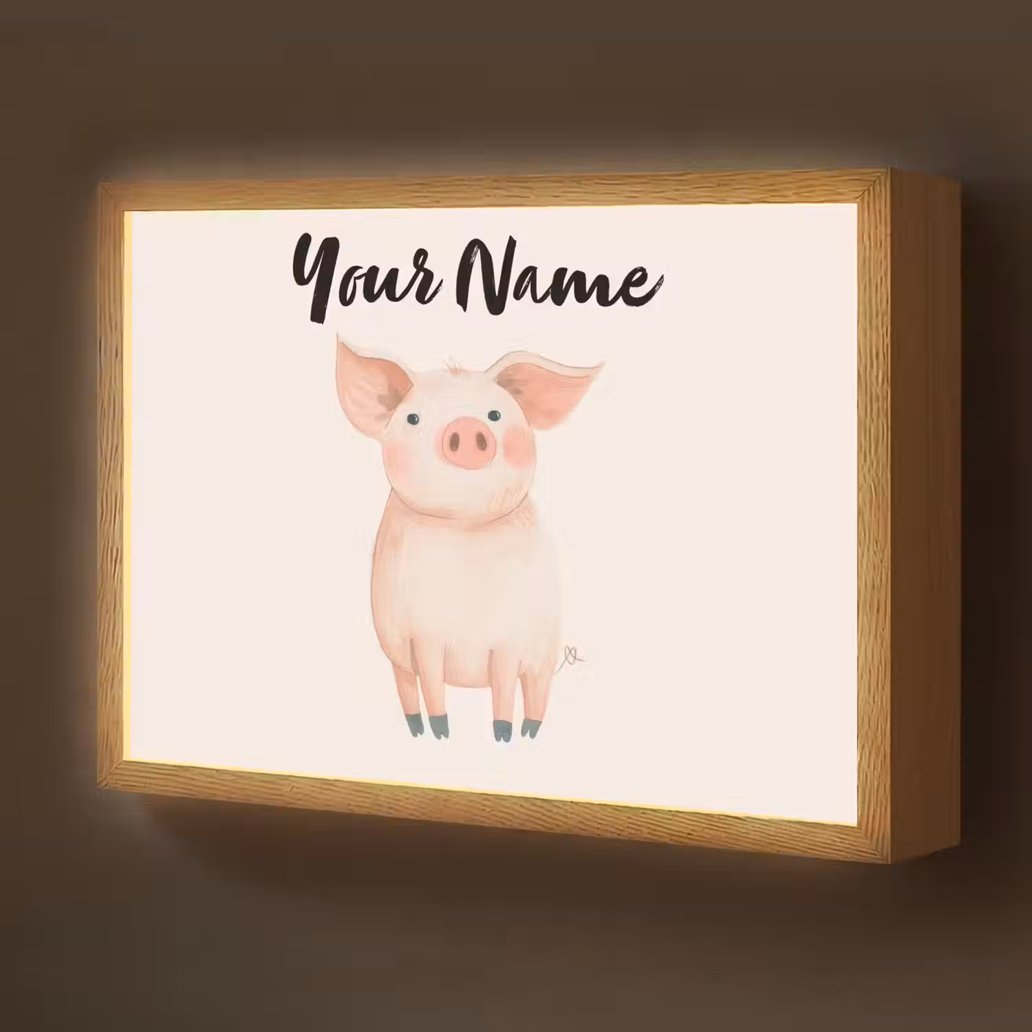 Varken - Roze - Dier - Pastel kleuren Light Box met batterij (Wandlamp kind) middel -z3d_website