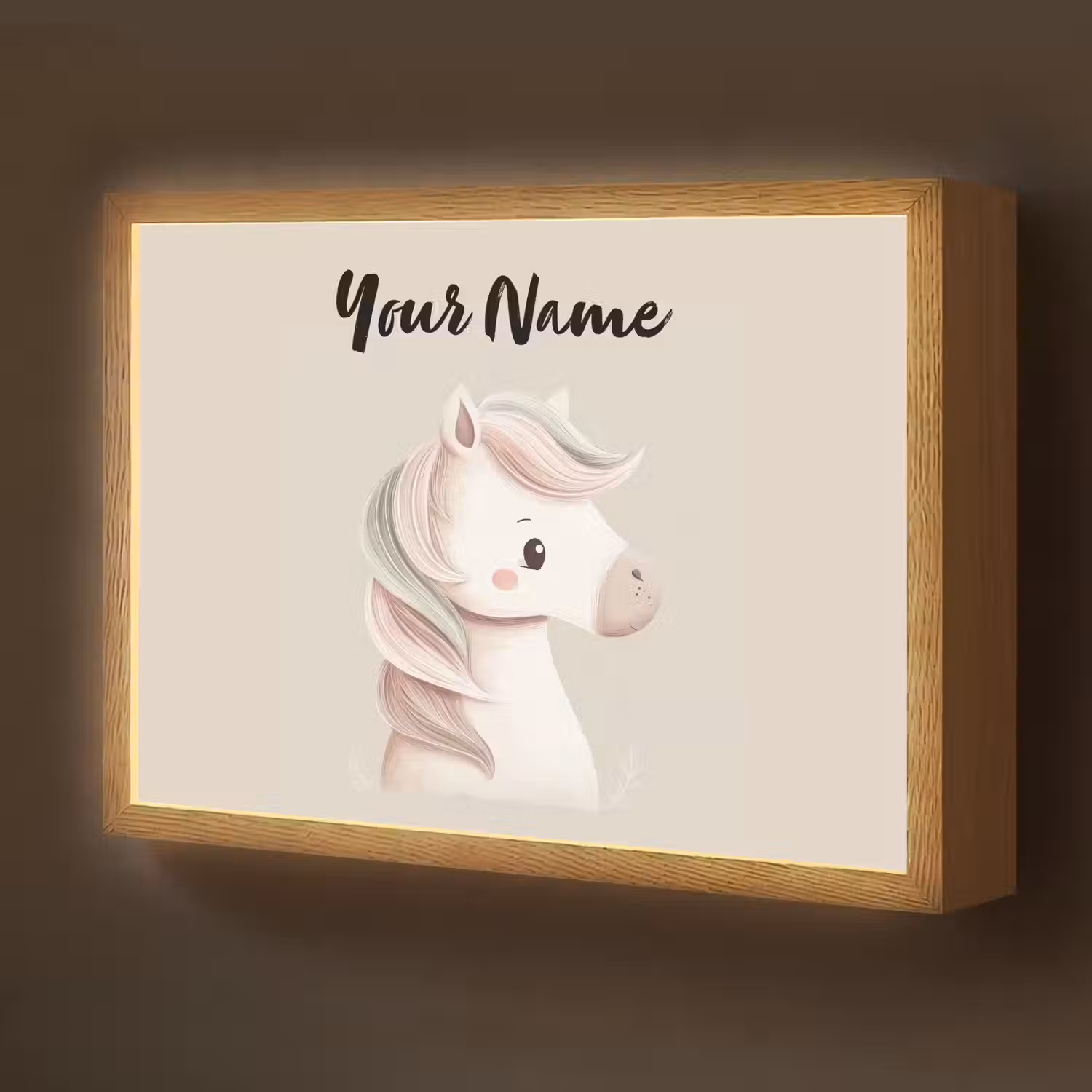 Pony - Beige - Manen - Pastel Light Box met batterij (Wandlamp kind) middel -z3d_website