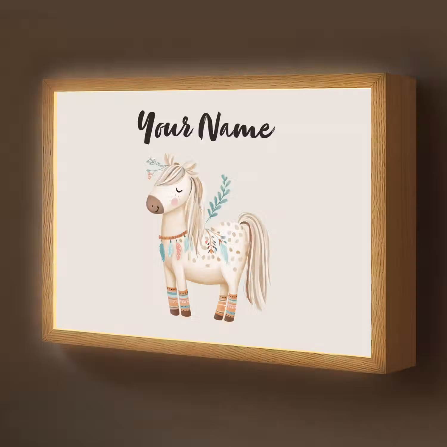 Pony - Lichtbruin - Vlekken - Veren Light Box met batterij (Wandlamp kind) middel -z3d_website