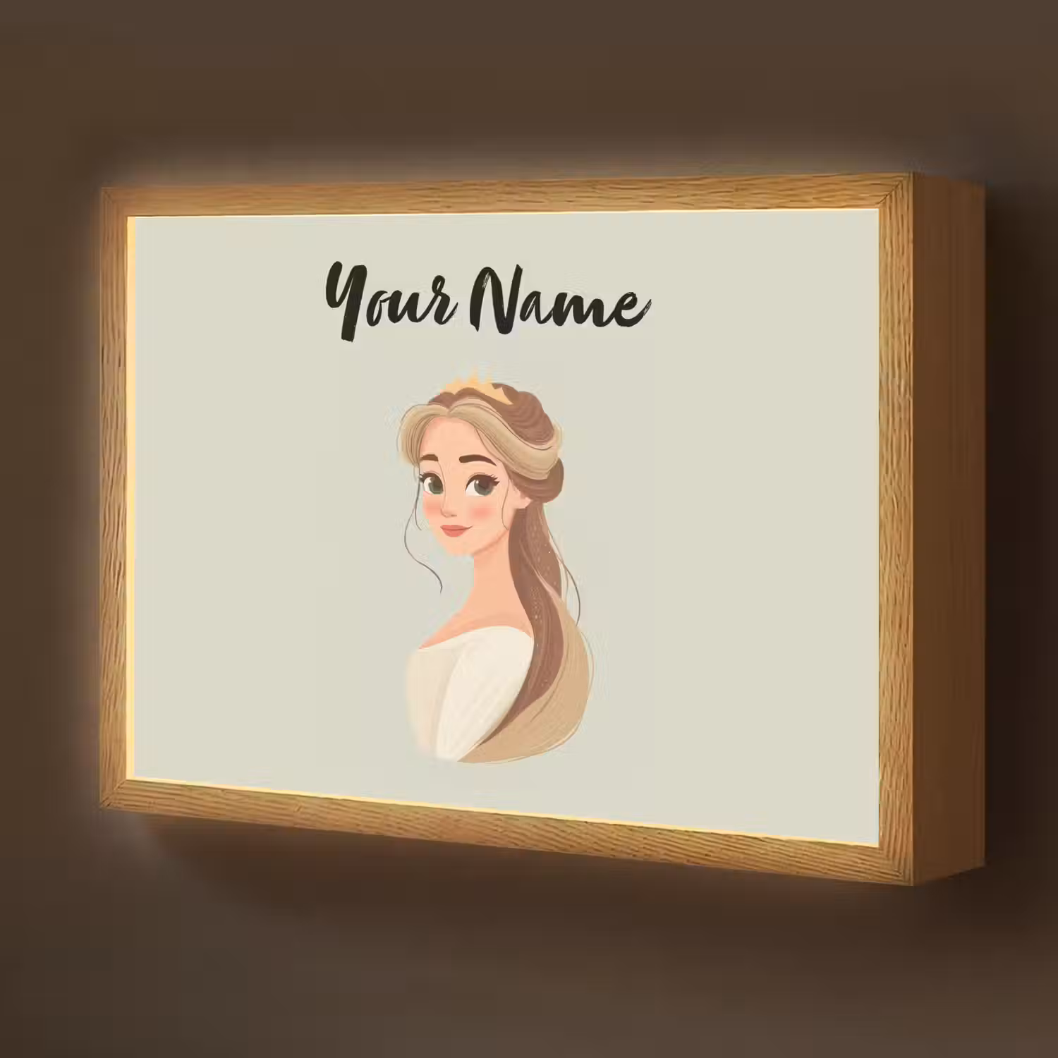 Prinses - Bruin - Haar - Kroon Light Box met batterij (Wandlamp kind) middel -z3d_website