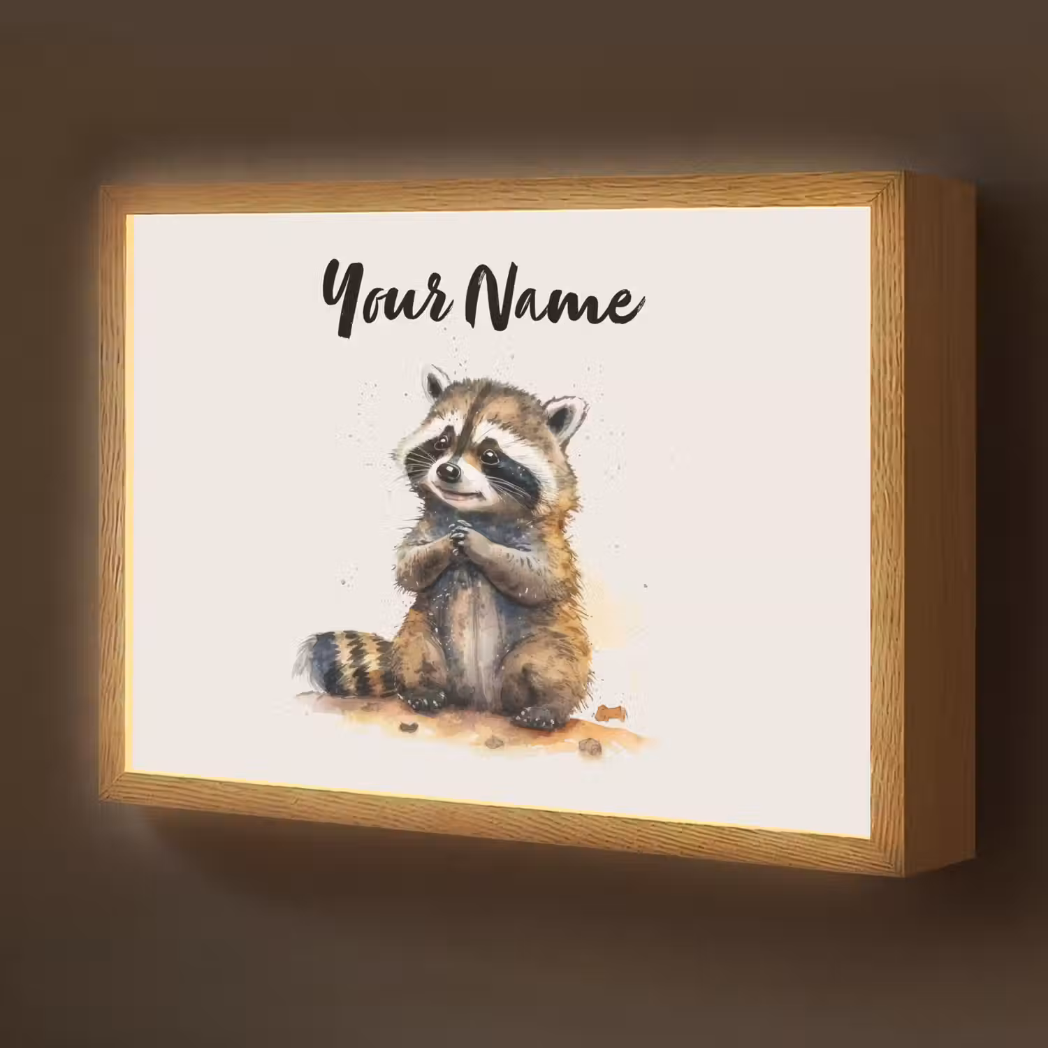 Wasbeer - Waterverf - Kleuren - Dieren - Kids Light Box met batterij (Wandlamp kind) middel -z3d_website