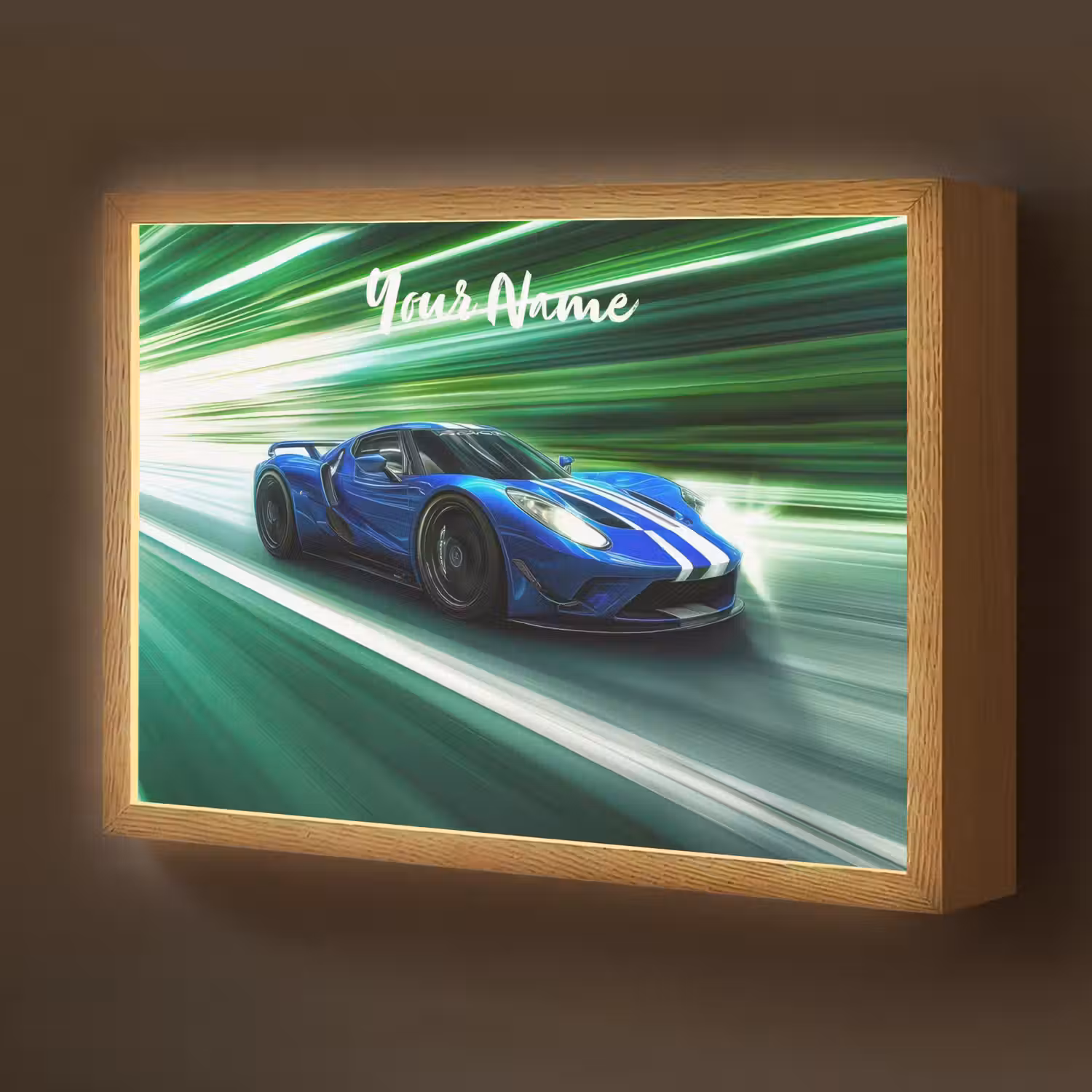 Race auto - Blauw - Groen Light Box met batterij (Wandlamp kind) middel -z3d_website