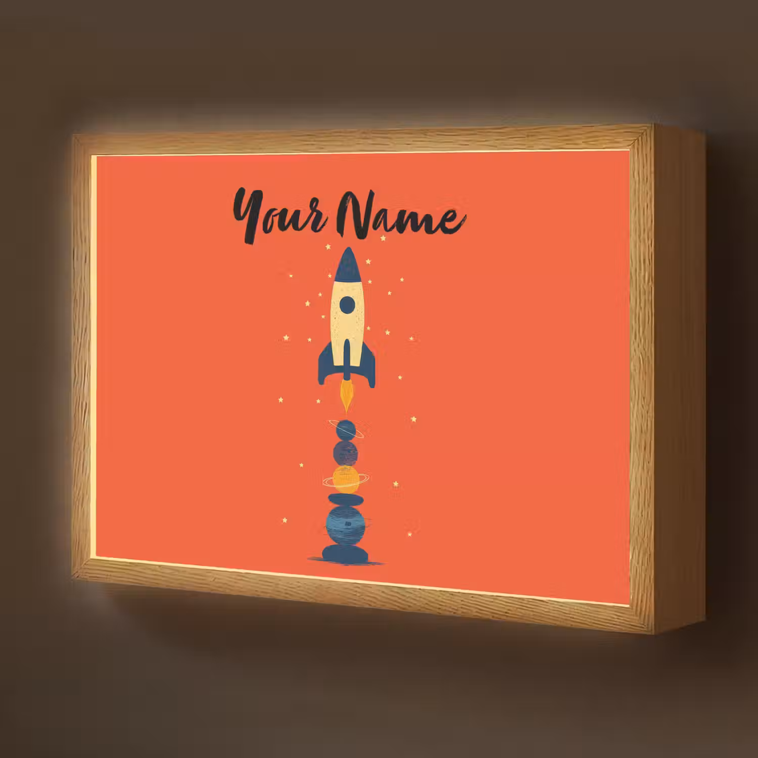 Raket - Planeten - Rood Light Box met batterij (Wandlamp kind) middel -z3d_website