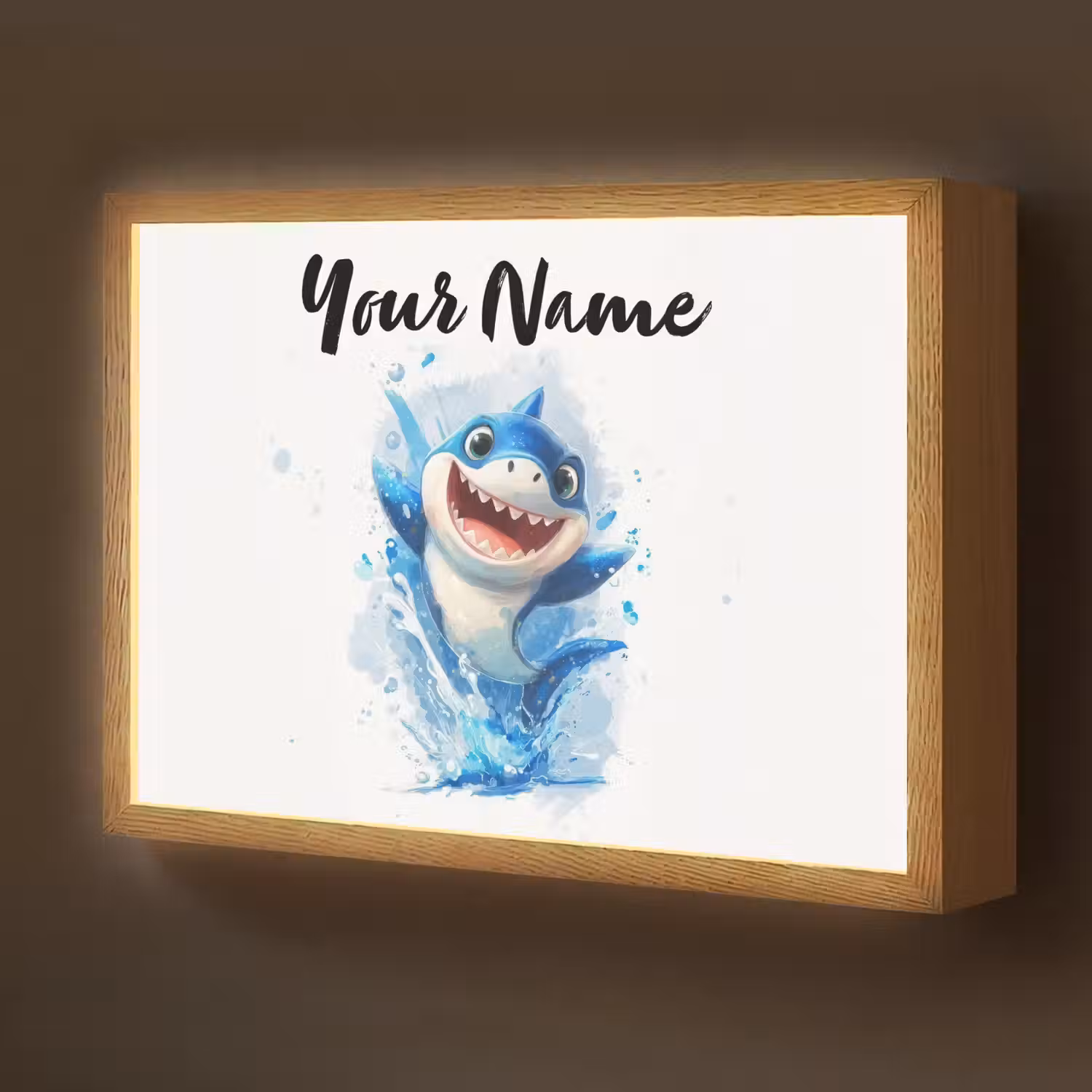 Haai - Water - Blauw Light Box met batterij (Wandlamp kind) middel -z3d_website