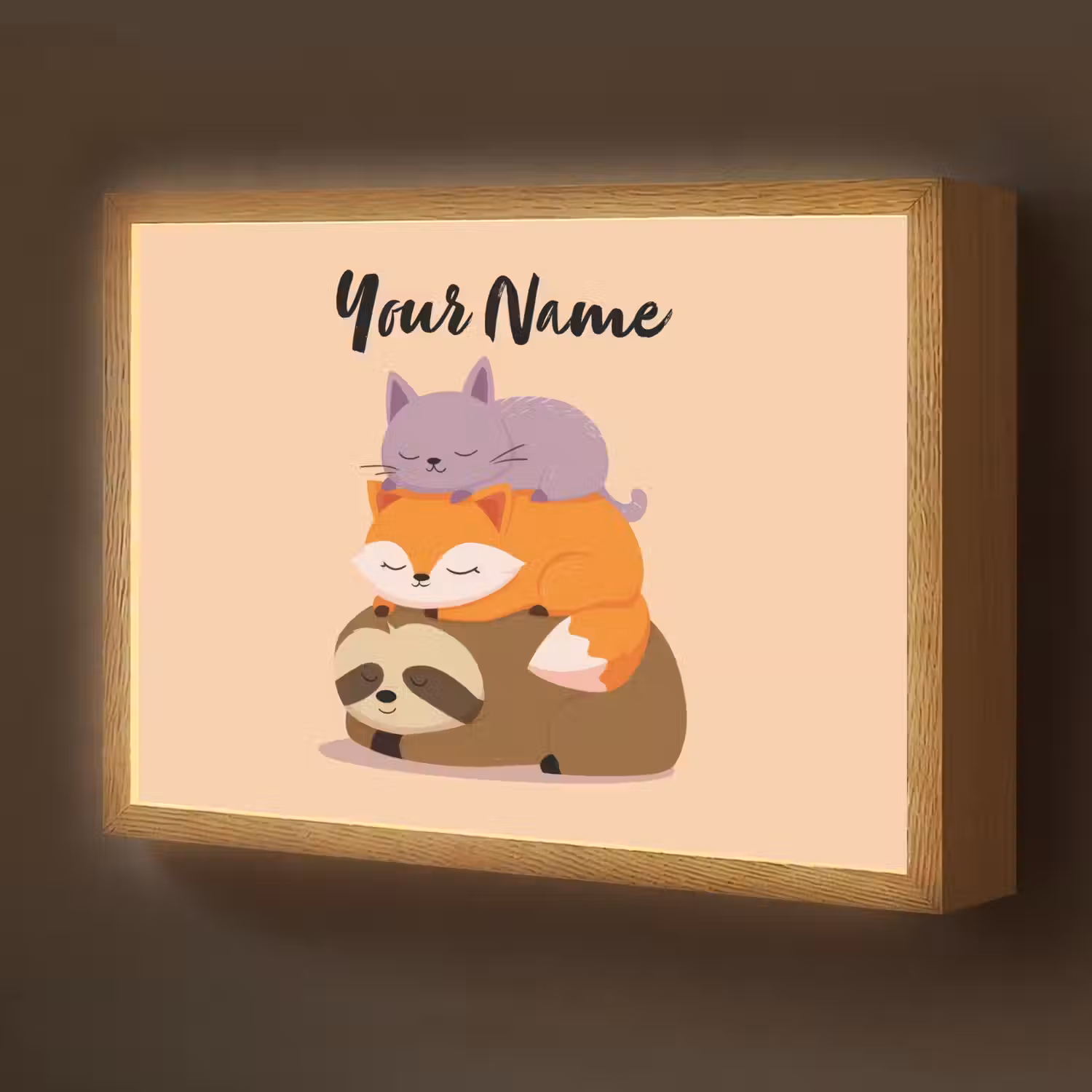 Luiaard - Vos - Kat - Slaperig Light Box met batterij (Wandlamp kind) middel -z3d_website