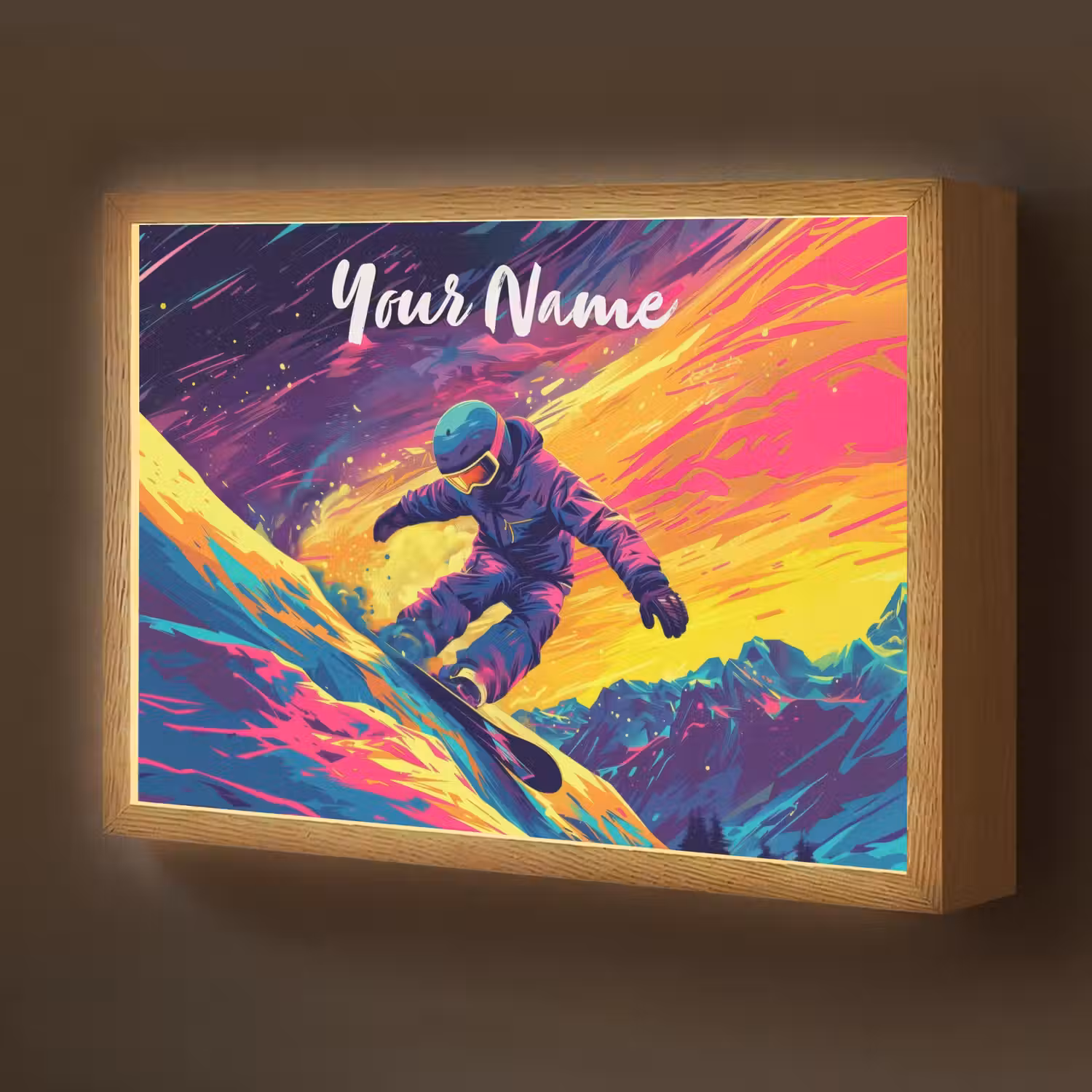 Snowboarden - Sneeuw - Kleurrijk Light Box met batterij (Wandlamp kind) middel -z3d_website