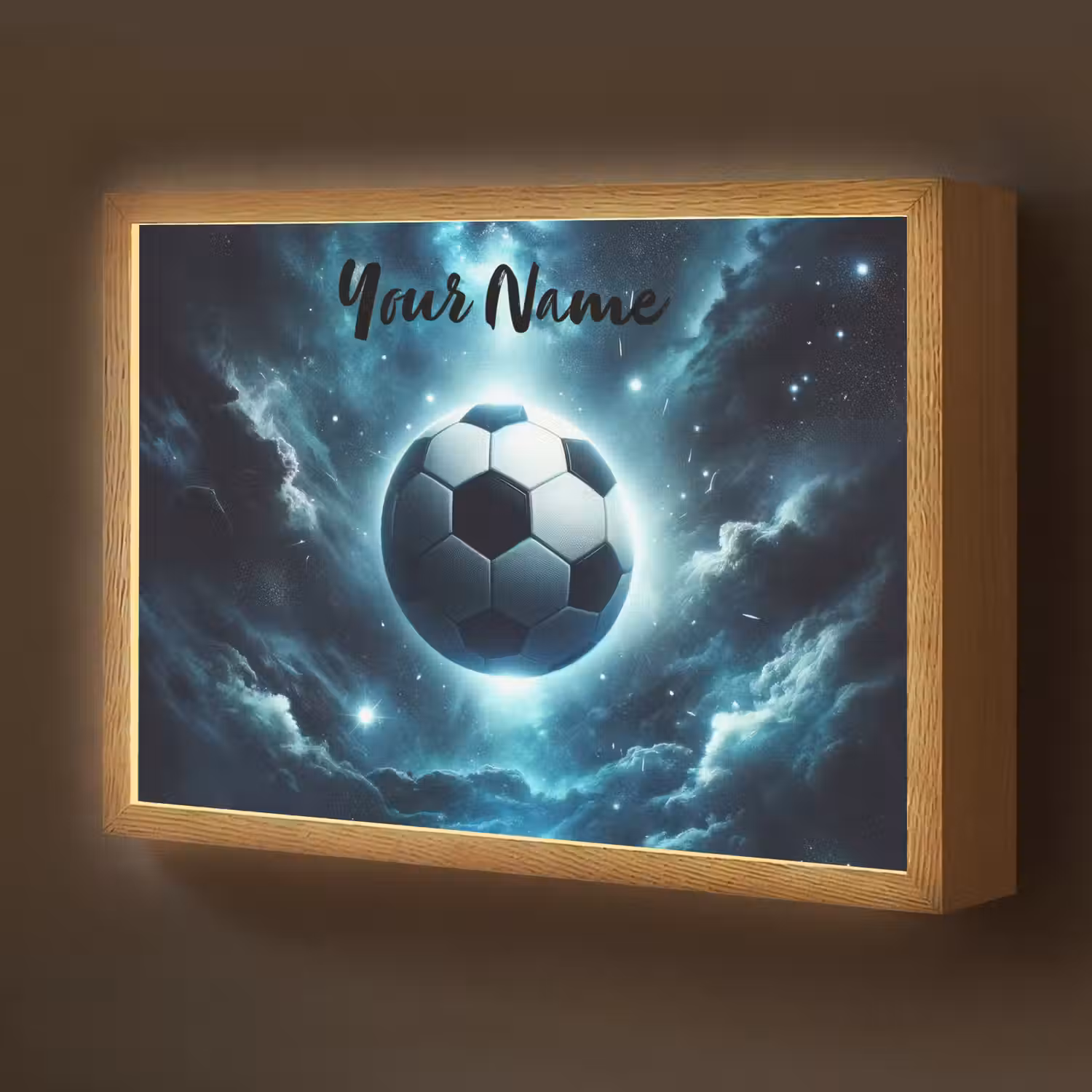 Voetbal - Galaxy - Ruimte - Sport - Blauw Light Box met batterij (Wandlamp kind) middel -z3d_website