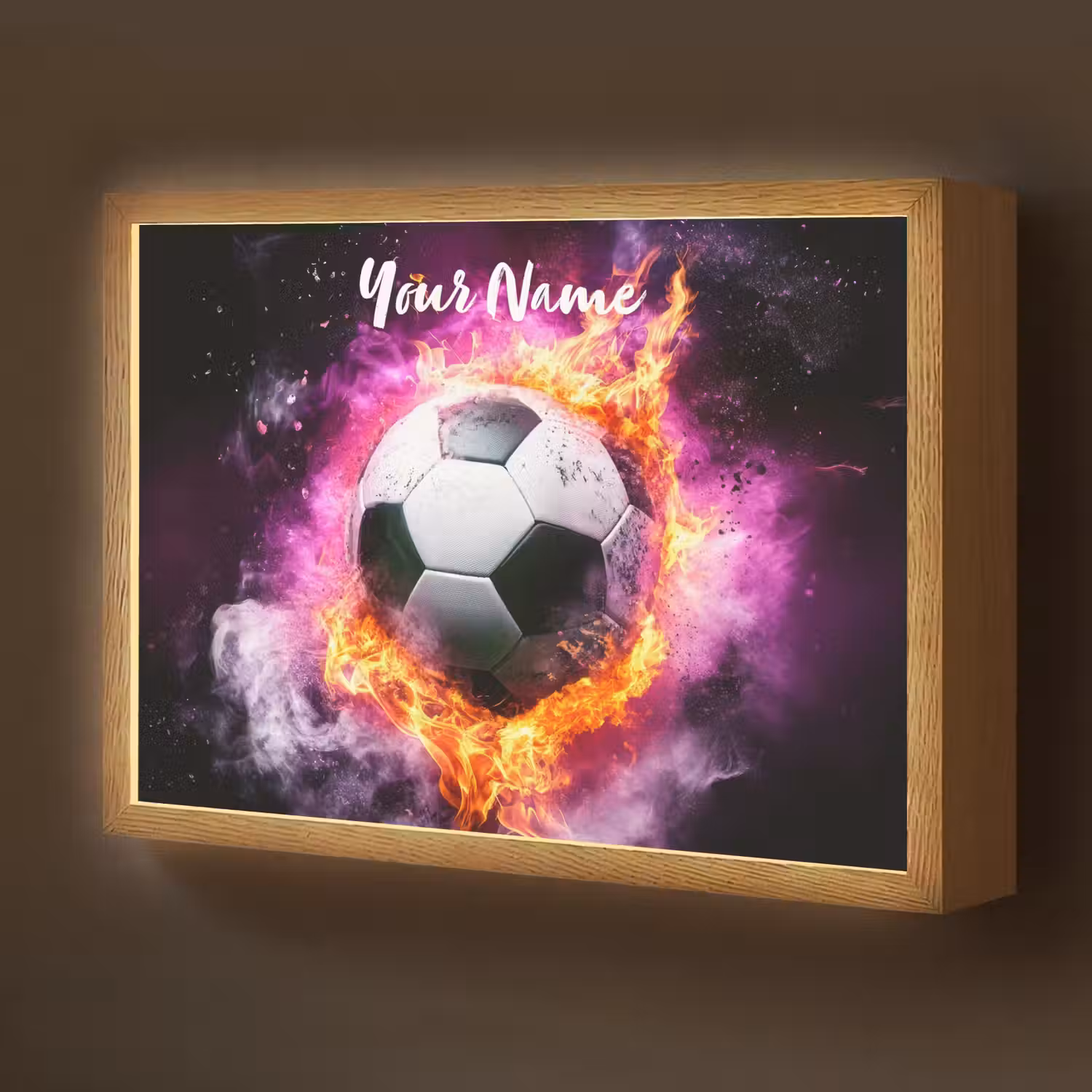 Voetbal - Roze - Vuur Light Box met batterij (Wandlamp kind) middel -z3d_website