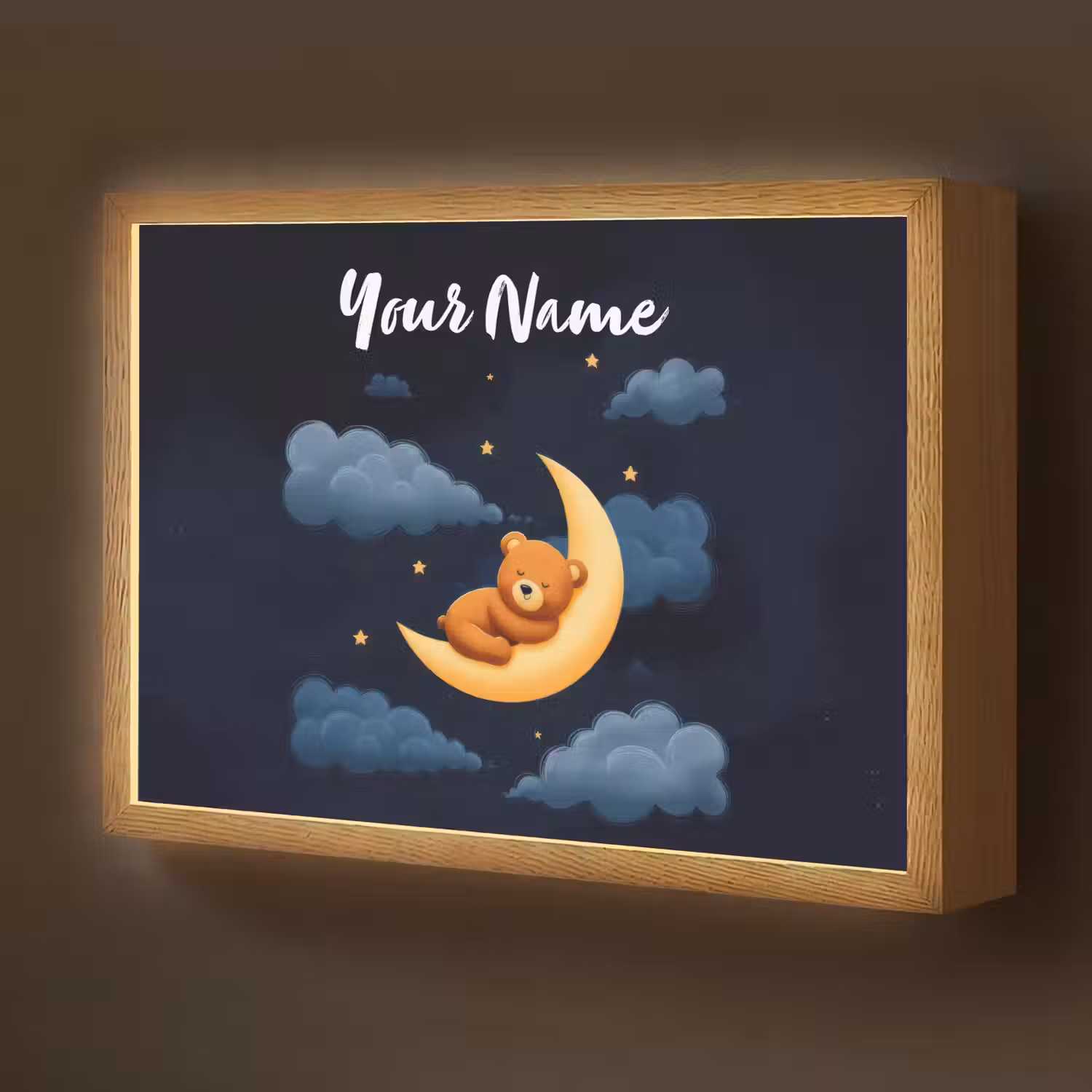 Teddybeer - Maan - Wolken - Sterren Light Box met batterij (Wandlamp kind) middel -z3d_website